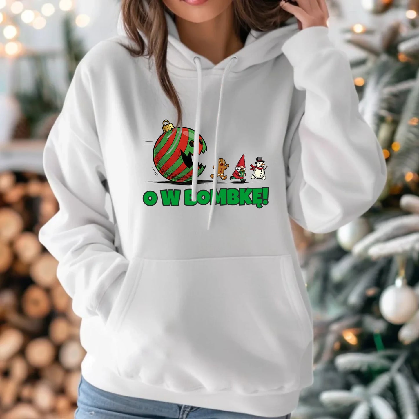 Bluza damska z kapturem świąteczna - O w bombkę BN142