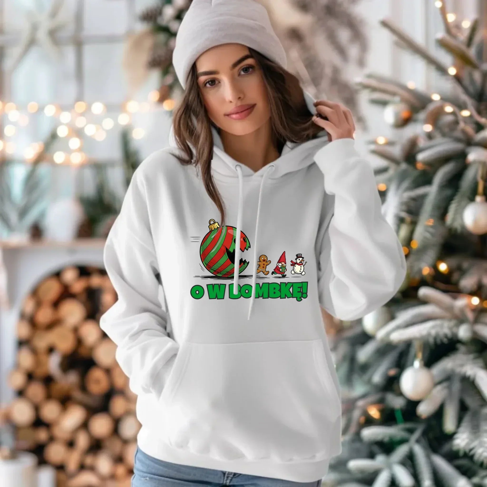 Bluza damska z kapturem świąteczna - O w bombkę BN142 - StoryCups.pl