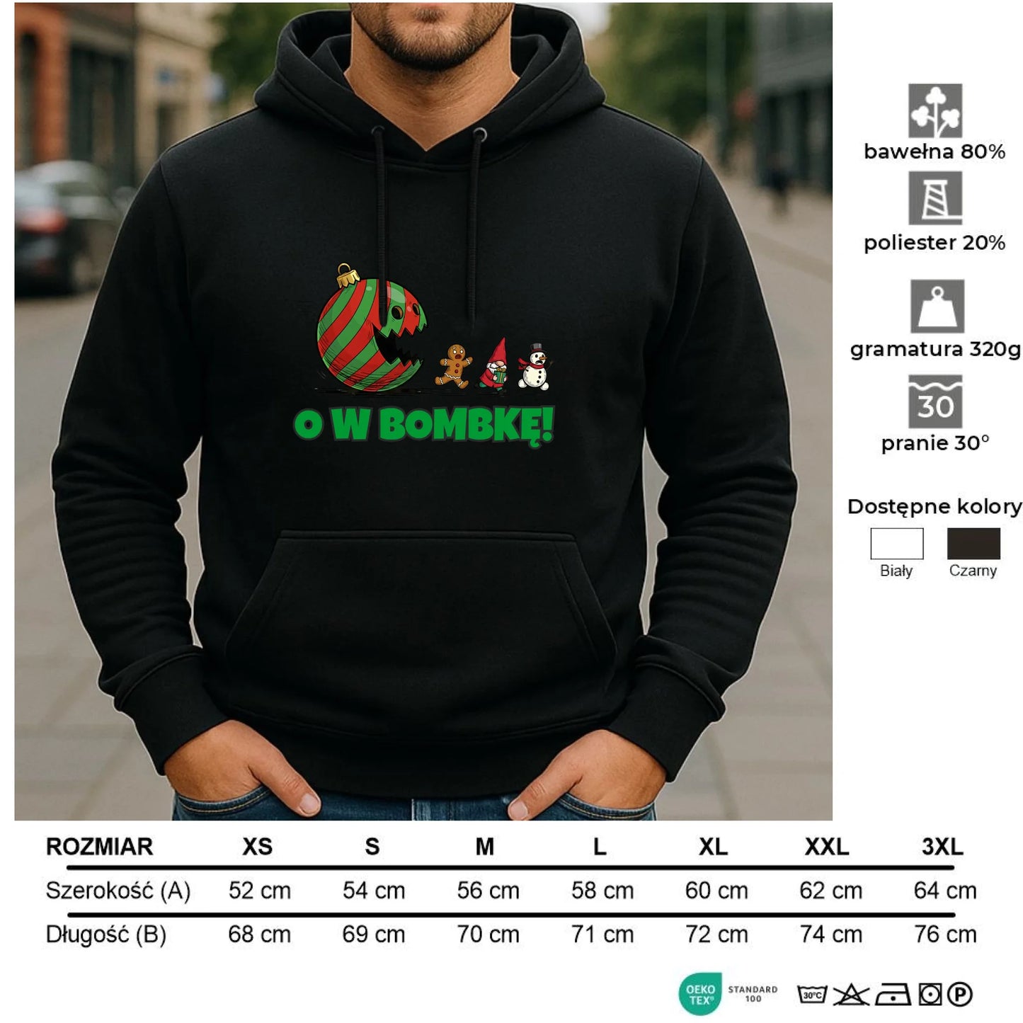 Bluza męska z kapturem świąteczna - O w bombkę BN142