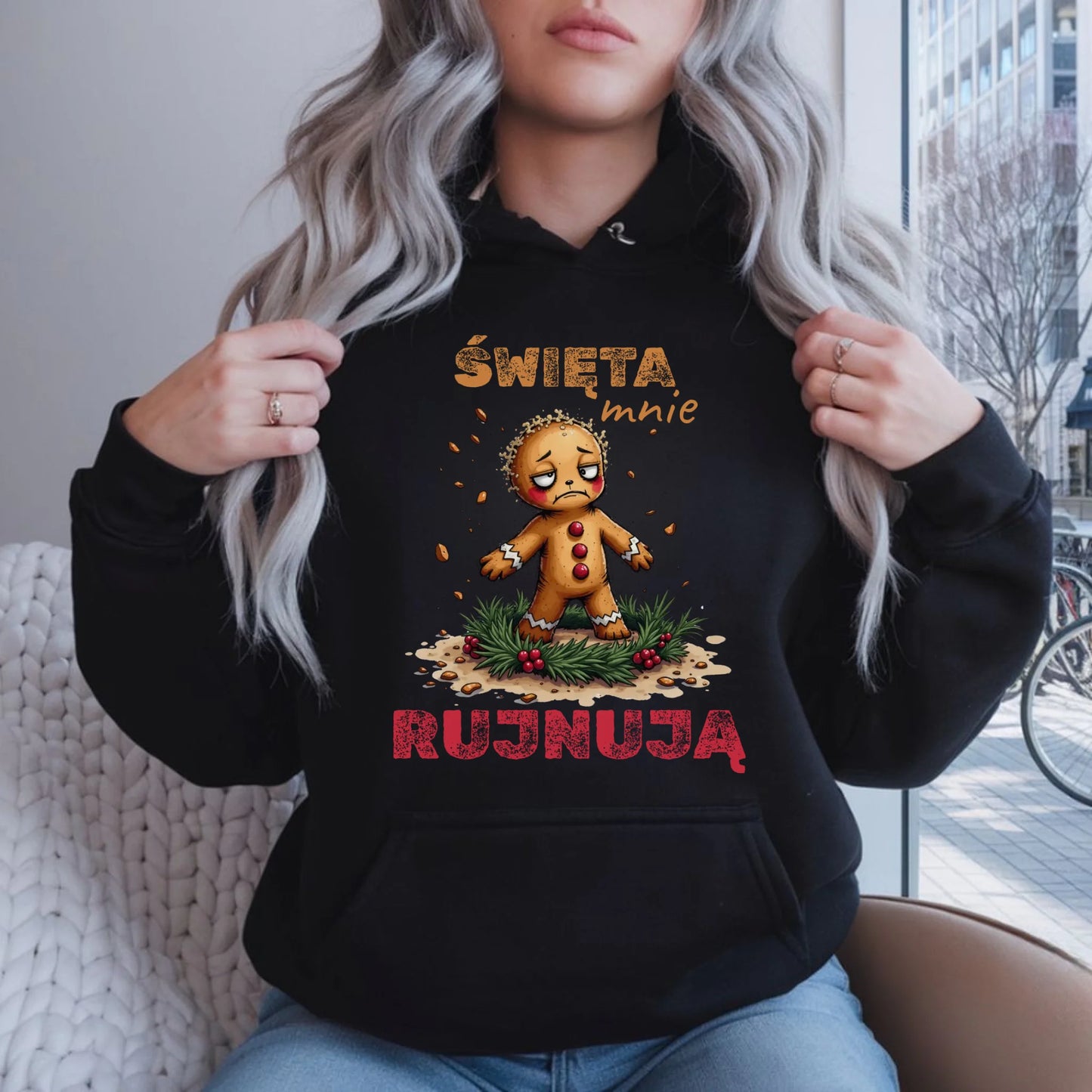 Bluza damska z kapturem świąteczna - Piernik Święta mnie rujnują BN143