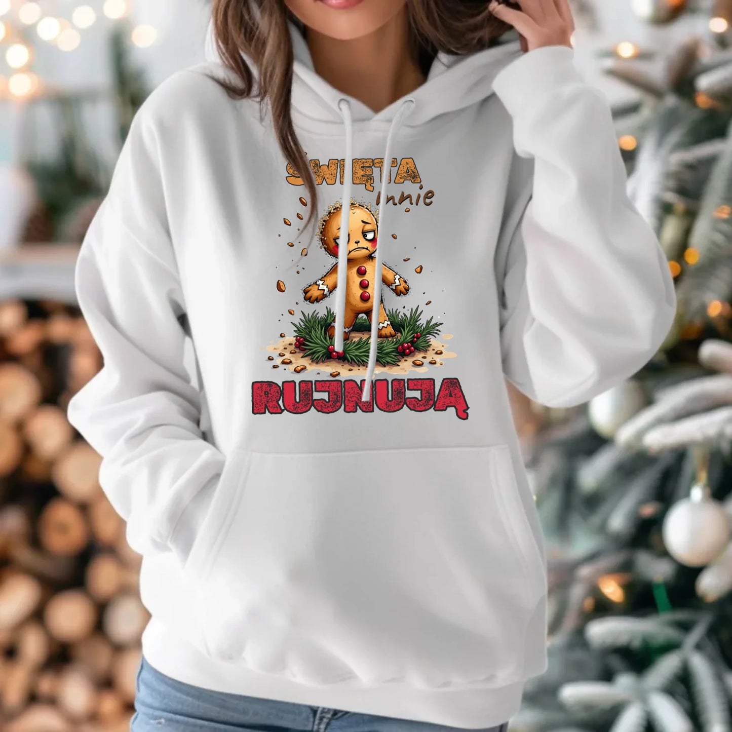 Bluza damska z kapturem świąteczna - Piernik Święta mnie rujnują BN143
