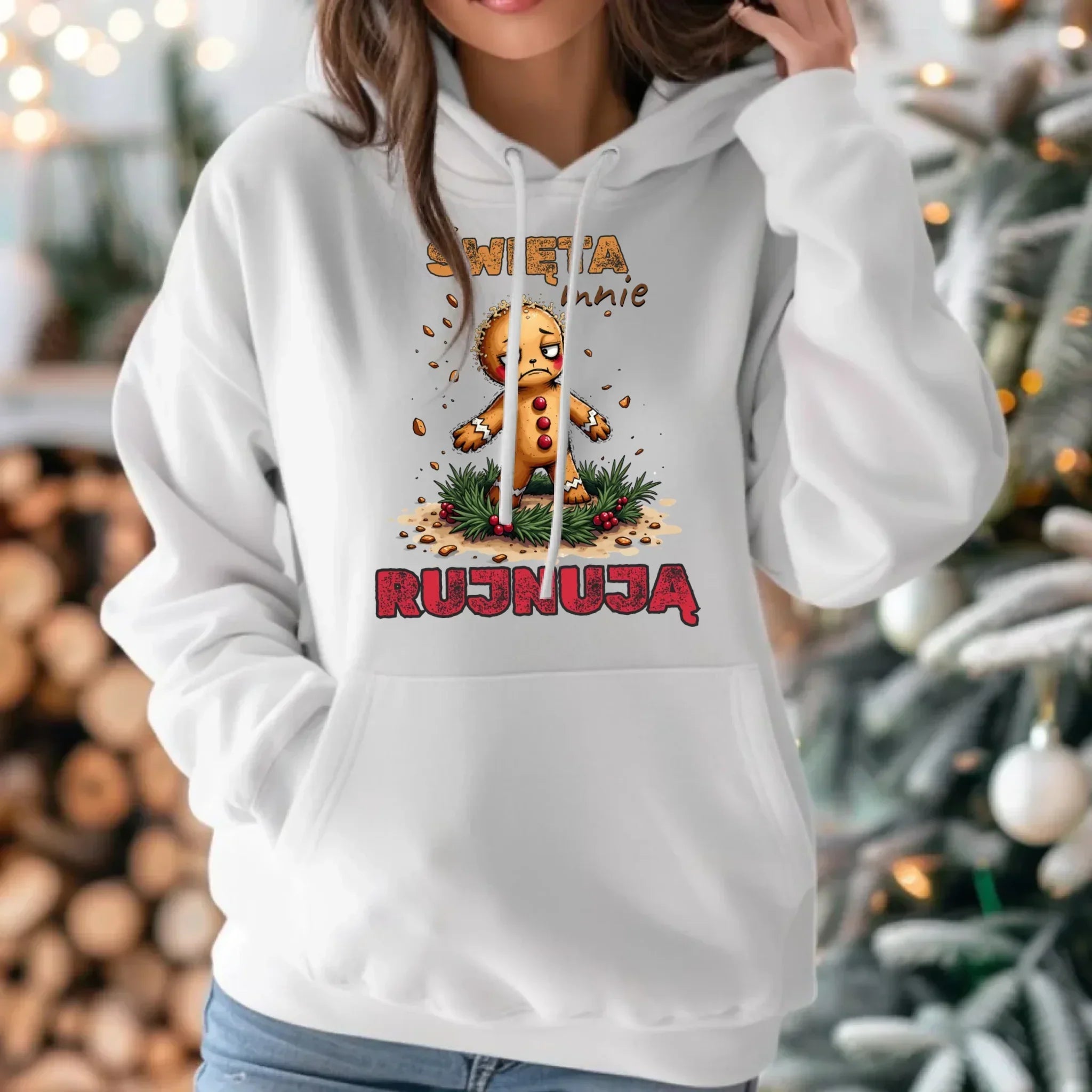 Bluza damska z kapturem świąteczna - Piernik Święta mnie rujnują BN143 - StoryCups.pl
