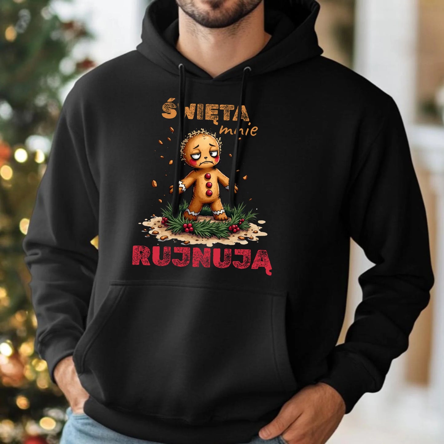 Bluza męska z kapturem świąteczna - Piernik Święta mnie rujnują BN143