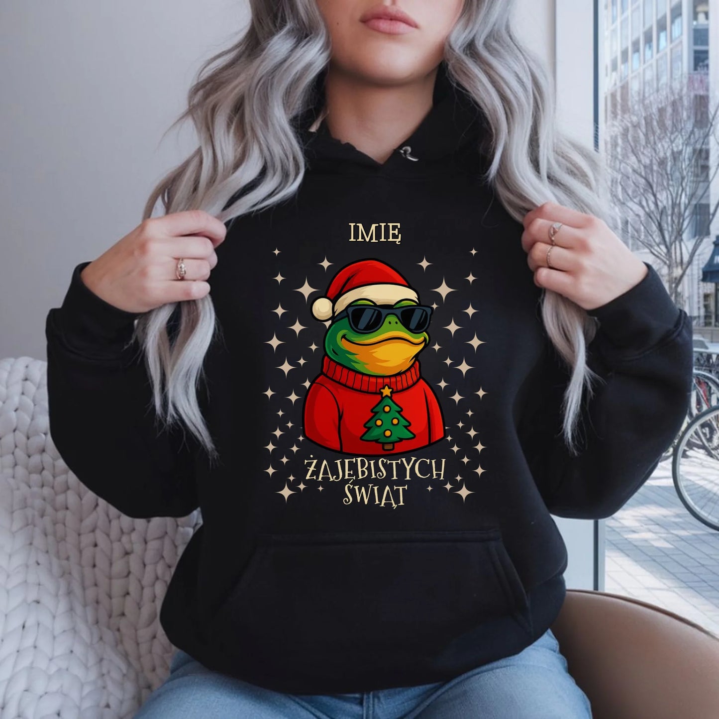 Bluza damska z kapturem świąteczna - Żajebistych Świąt - personalizowana BN144