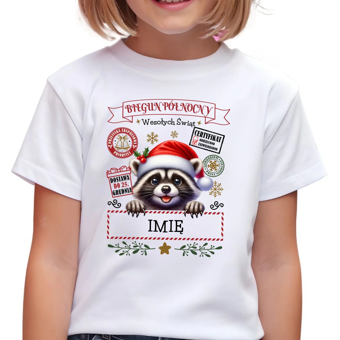 Koszulka dziecięca świąteczna - Szop Paczka od Mikołaja - personalizowana BN145