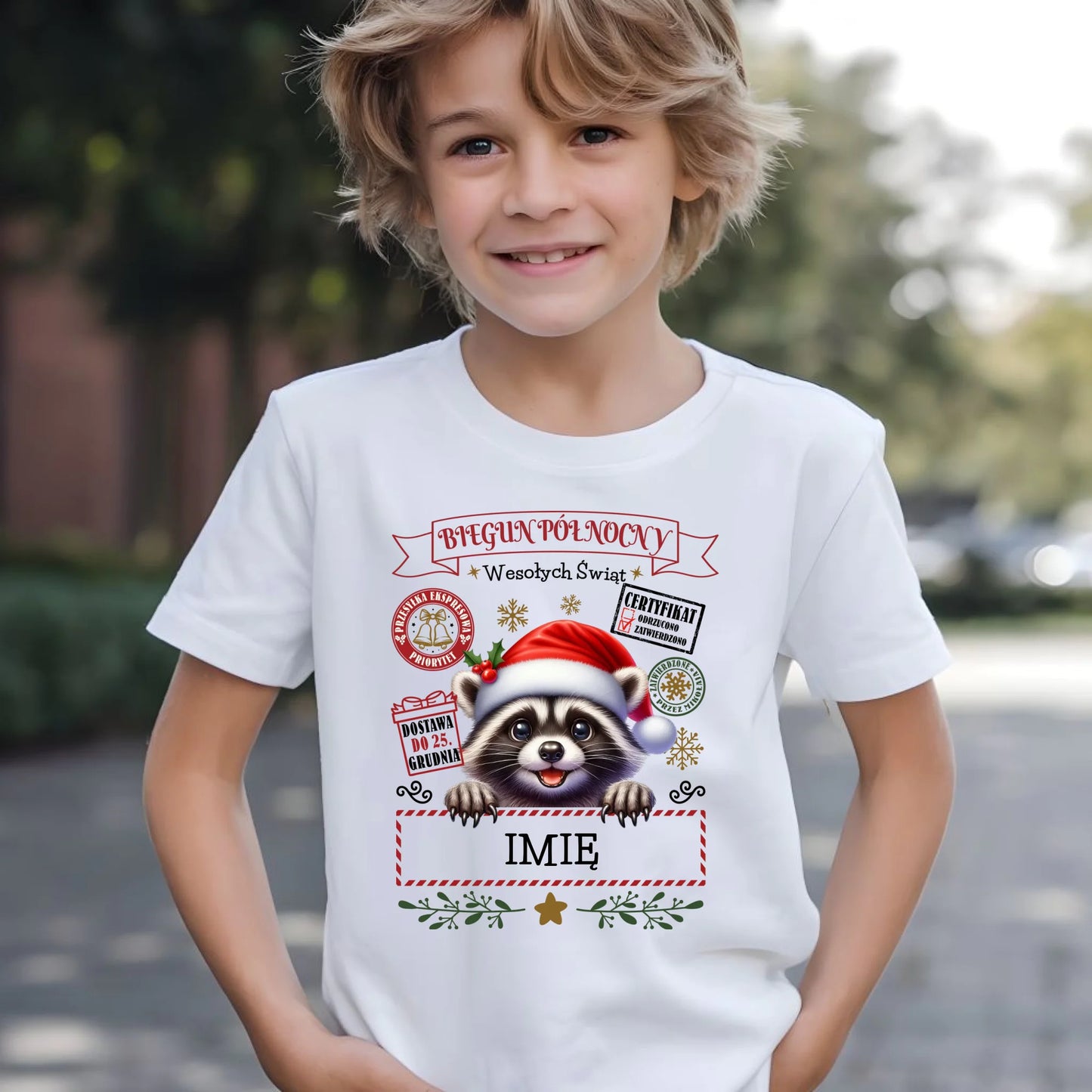 Koszulka dziecięca świąteczna - Szop Paczka od Mikołaja - personalizowana BN145