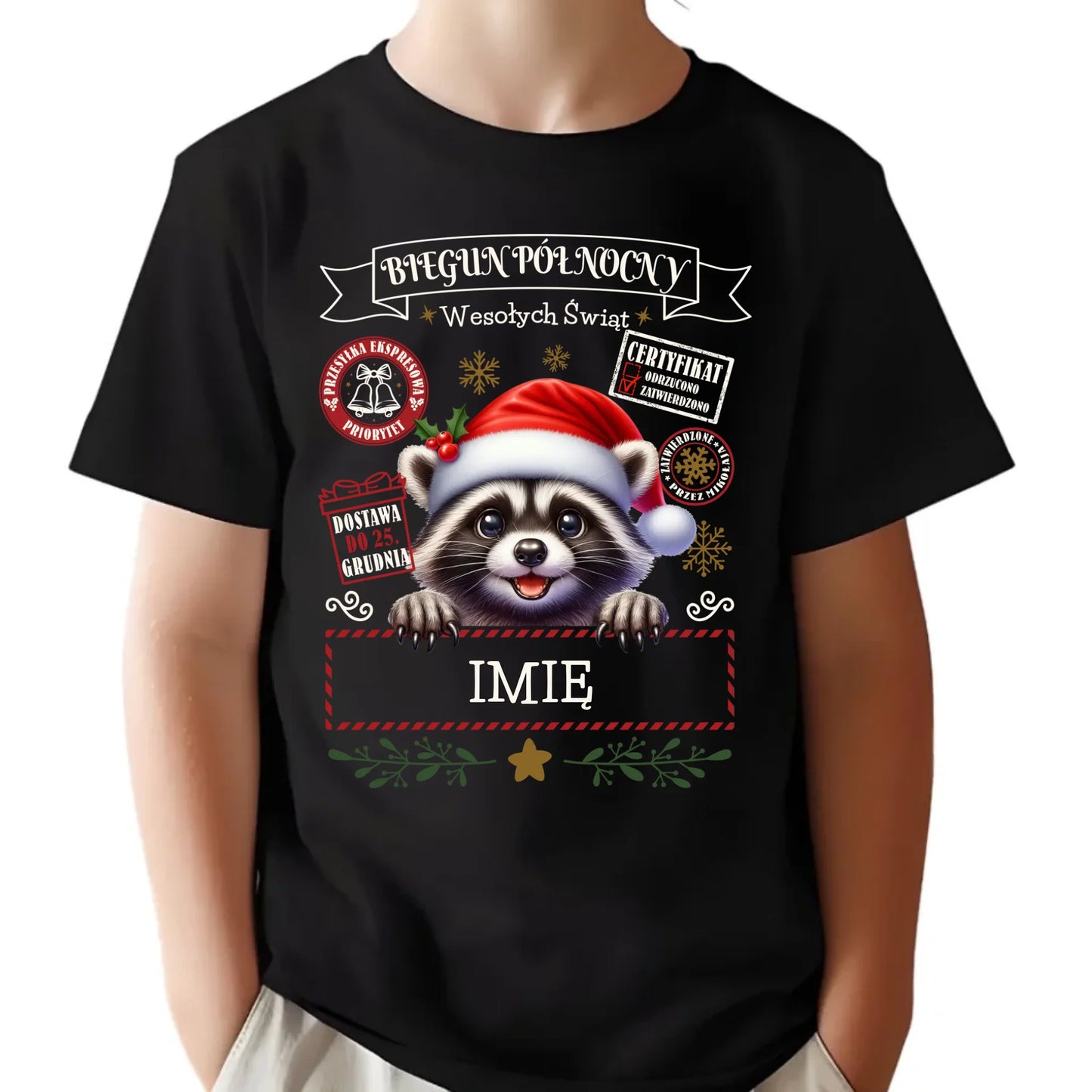 Koszulka dziecięca świąteczna - Szop Paczka od Mikołaja - personalizowana BN145