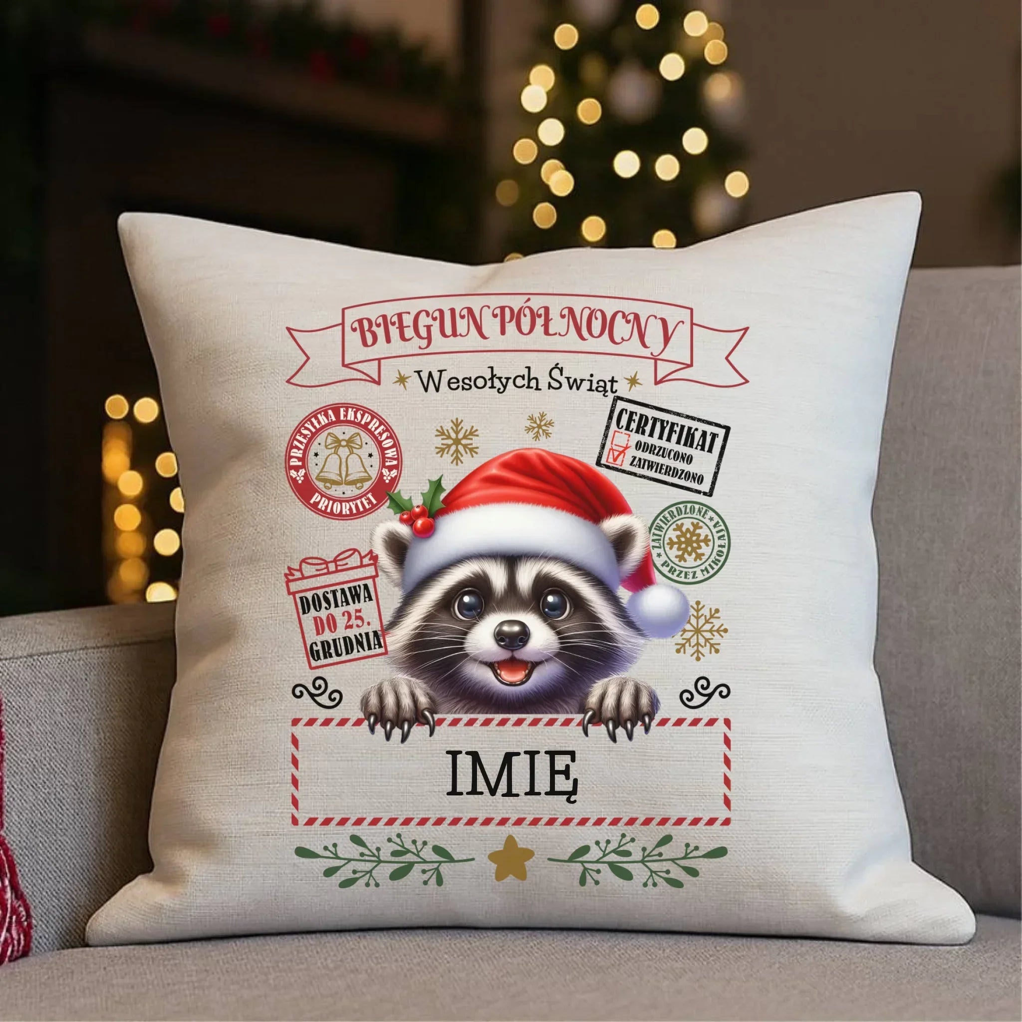 Poduszka świąteczna - Szop Paczka od Mikołaja - personalizowana BN145 - StoryCups.pl