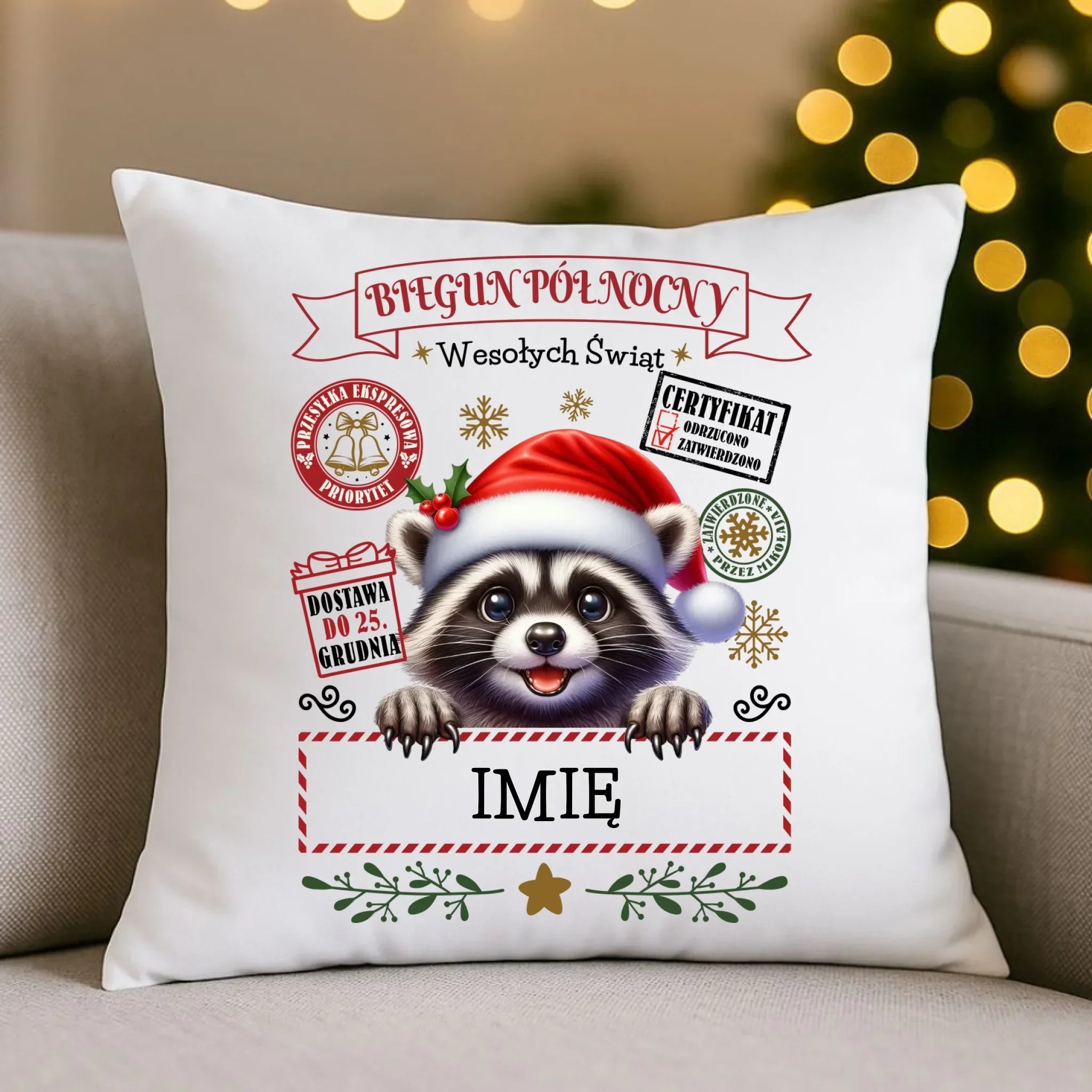 Poduszka świąteczna - Szop Paczka od Mikołaja - personalizowana BN145 - StoryCups.pl