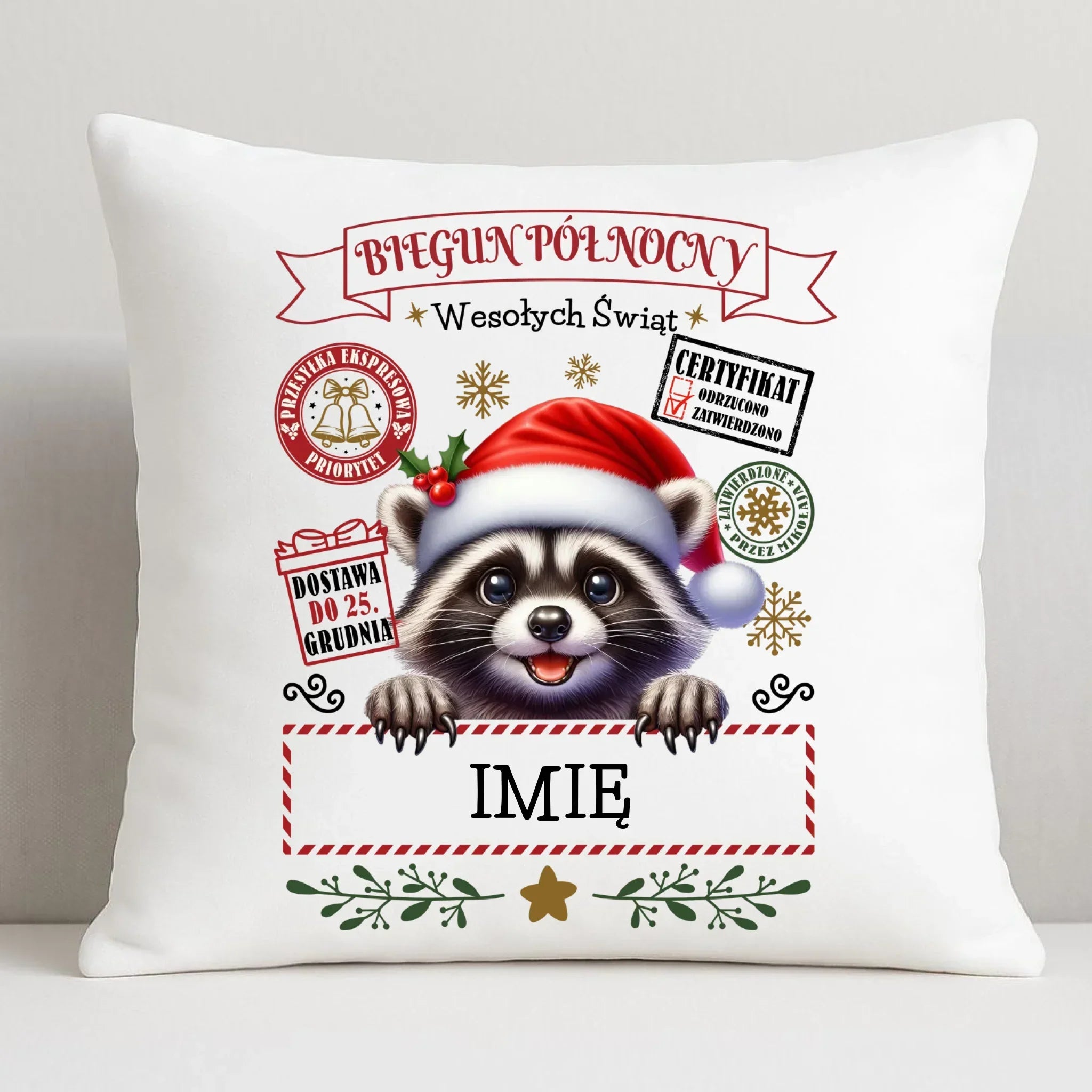 Poduszka świąteczna - Szop Paczka od Mikołaja - personalizowana BN145 - StoryCups.pl