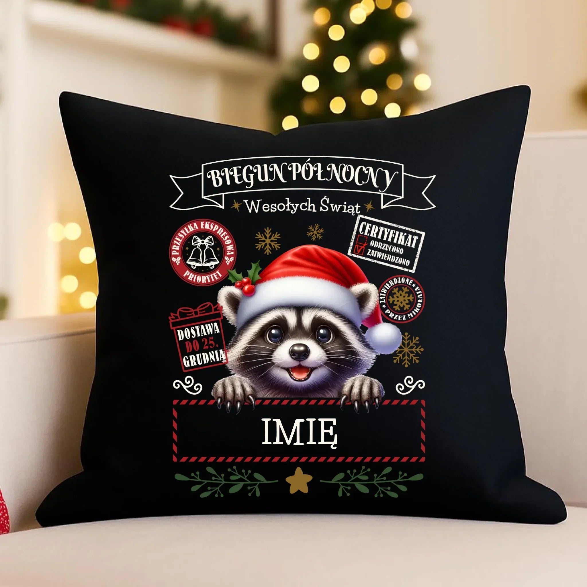 Poduszka dekoracyjna świąteczna - Szop Paczka od Mikołaja - personalizowana BN145 - StoryCups.pl