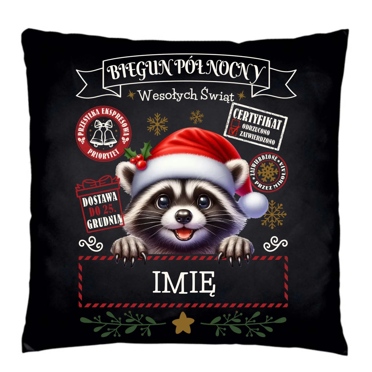 Poduszka dekoracyjna świąteczna - Szop Paczka od Mikołaja - personalizowana BN145