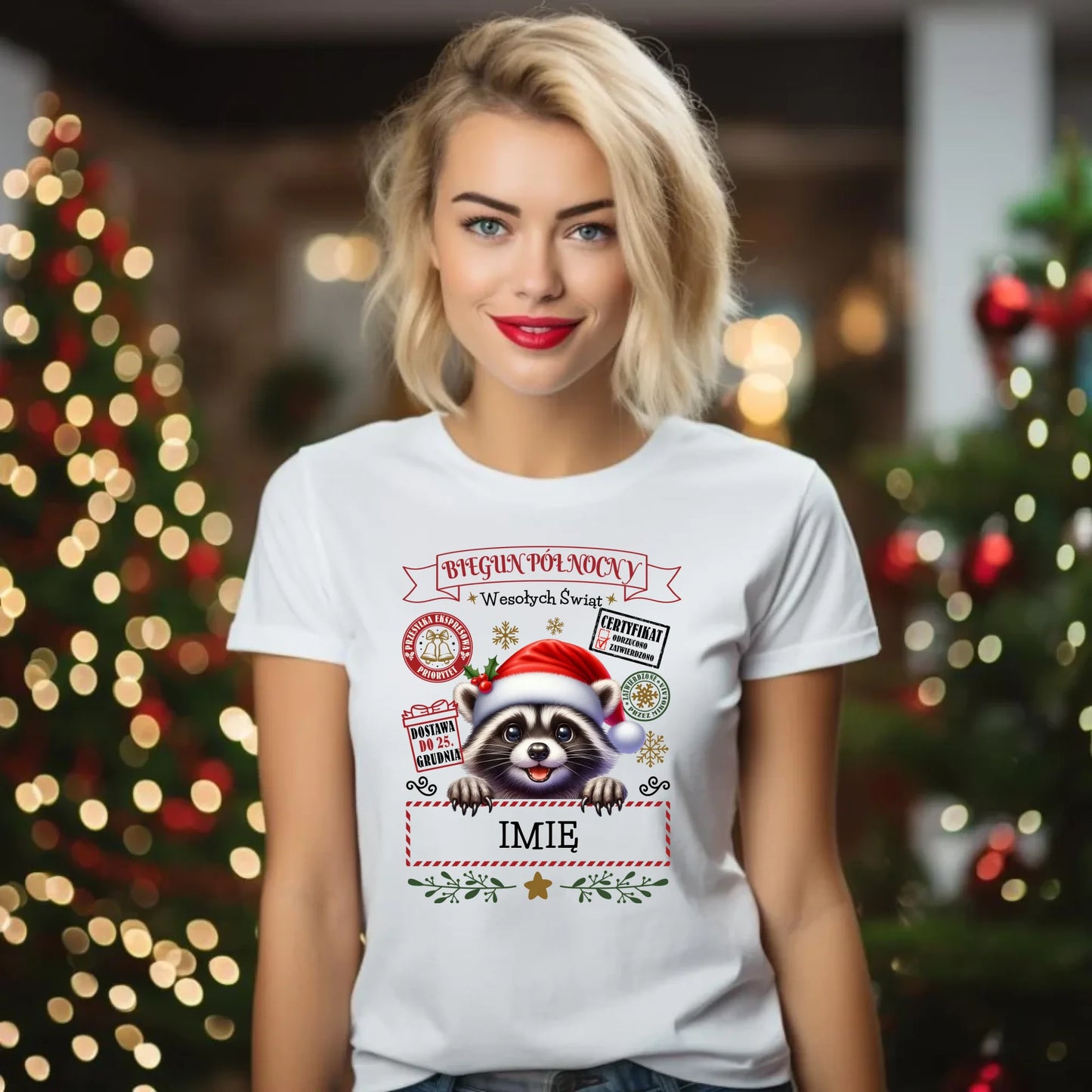 Koszulka damska świąteczna - Szop Paczka od Mikołaja - personalizowana BN145