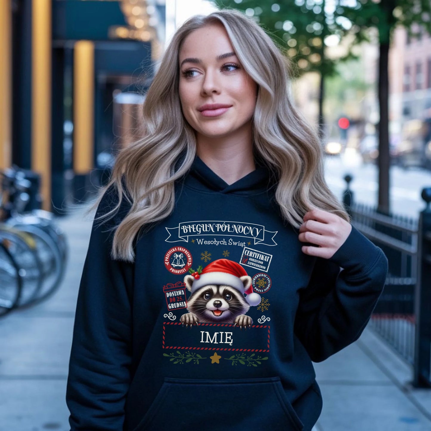 Bluza damska z kapturem świąteczna - Szop Paczka od Mikołaja - personalizowana BN145