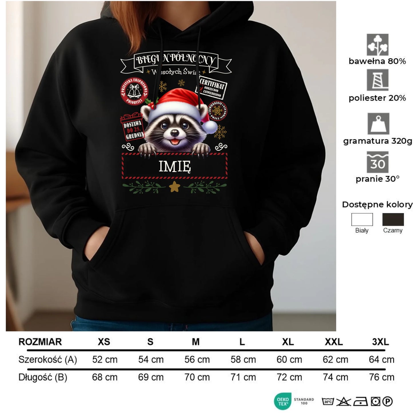 Bluza damska z kapturem świąteczna - Szop Paczka od Mikołaja - personalizowana BN145