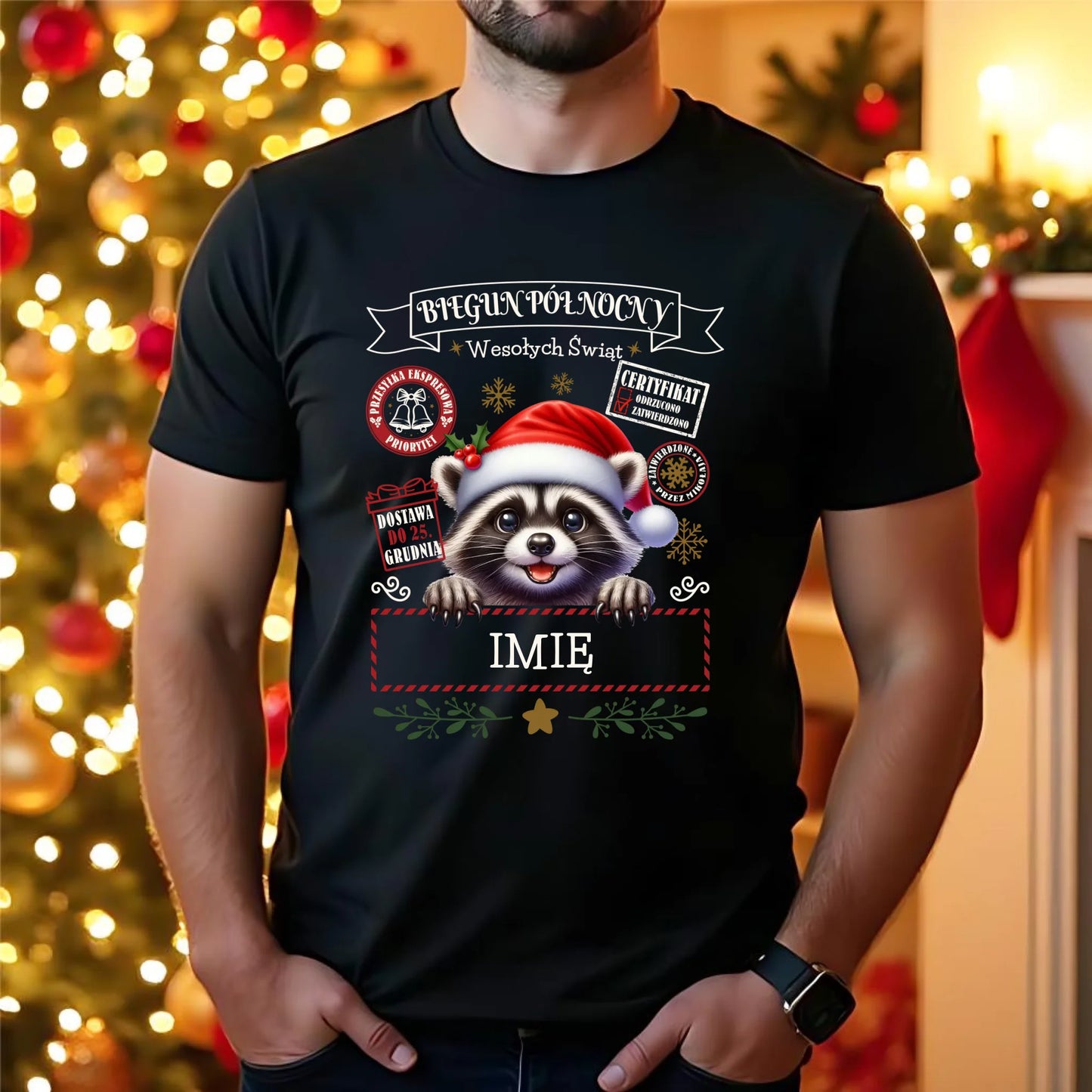 Koszulka męska świąteczna - Szop Paczka od Mikołaja - personalizowana BN145