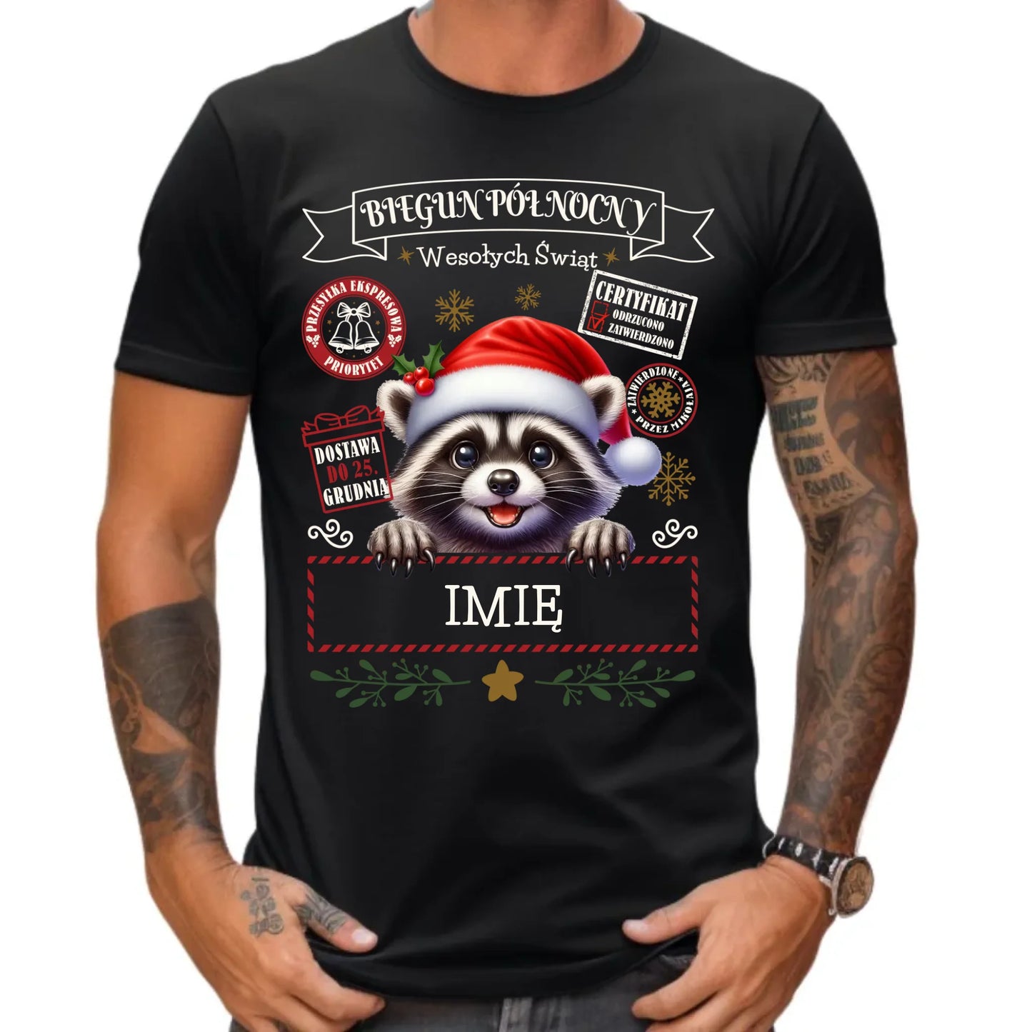 Koszulka męska świąteczna - Szop Paczka od Mikołaja - personalizowana BN145