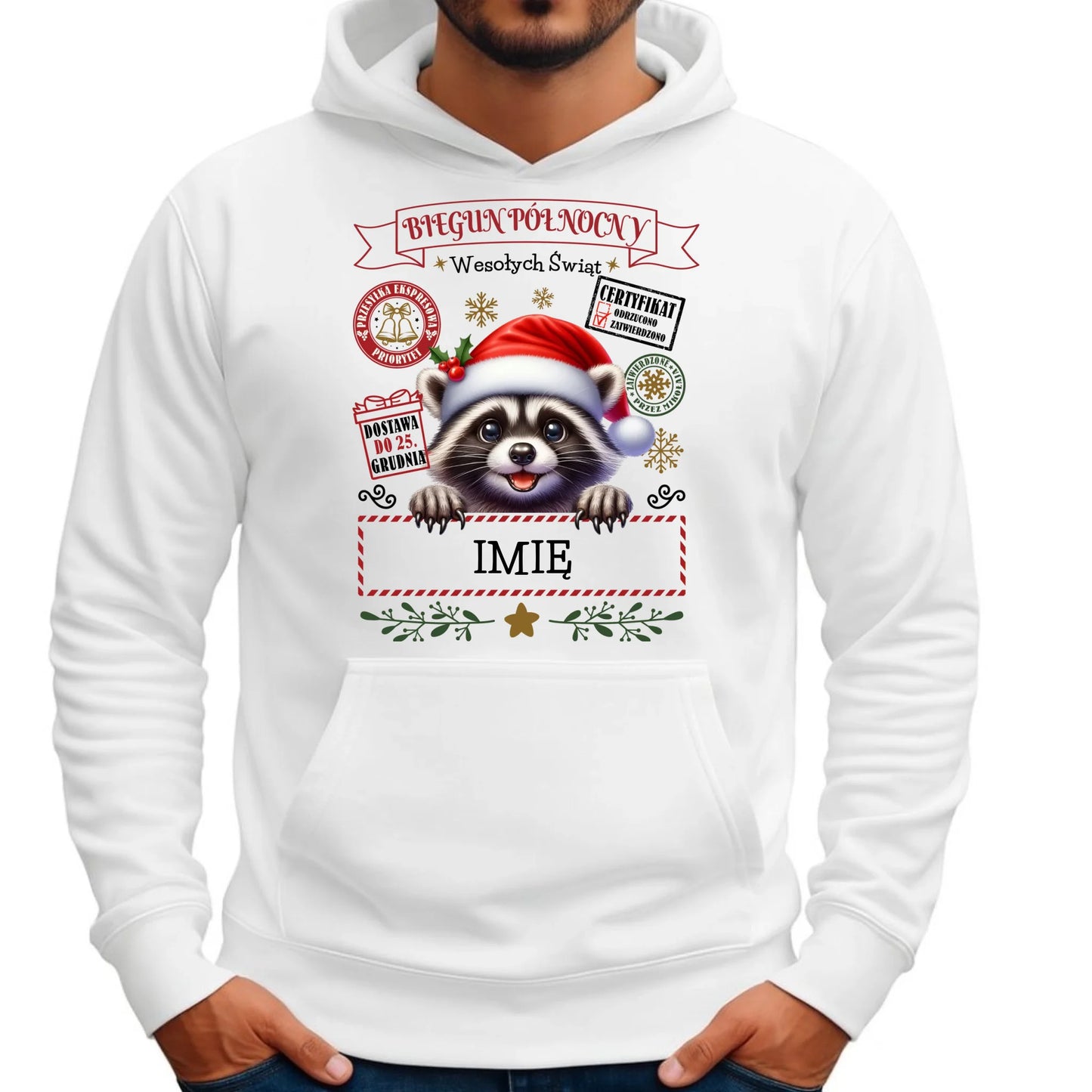 Bluza męska z kapturem świąteczna - Szop Paczka od Mikołaja - personalizowana BN145