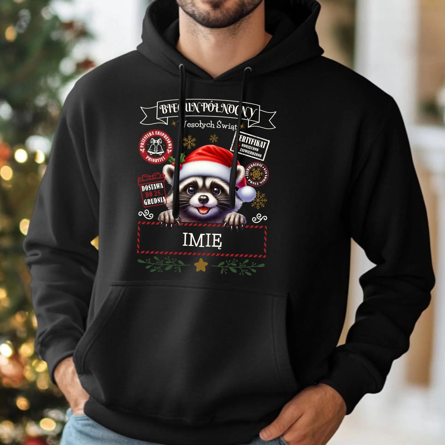 Bluza męska z kapturem świąteczna - Szop Paczka od Mikołaja - personalizowana BN145
