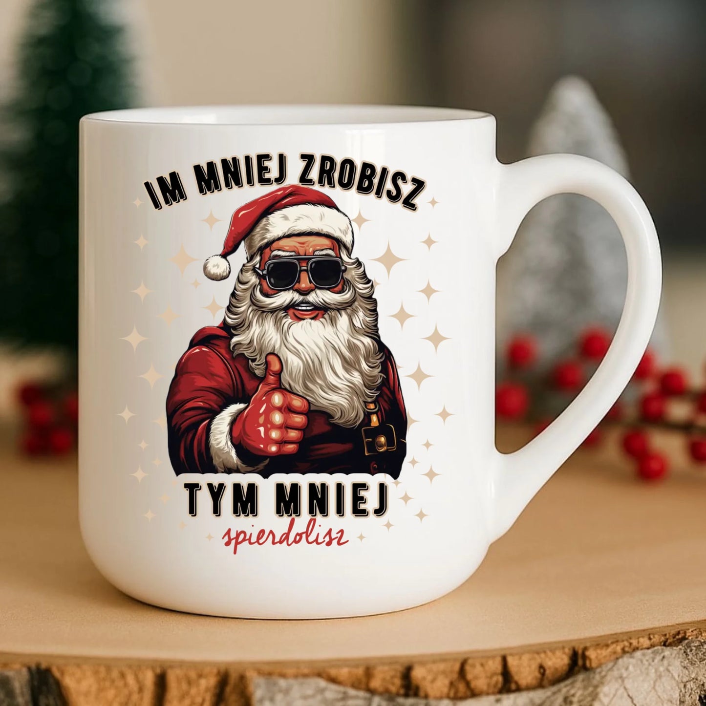 Kubek elegant świąteczny - Im mniej zrobisz tym mniej spie*****sz - bez cenzury BN146