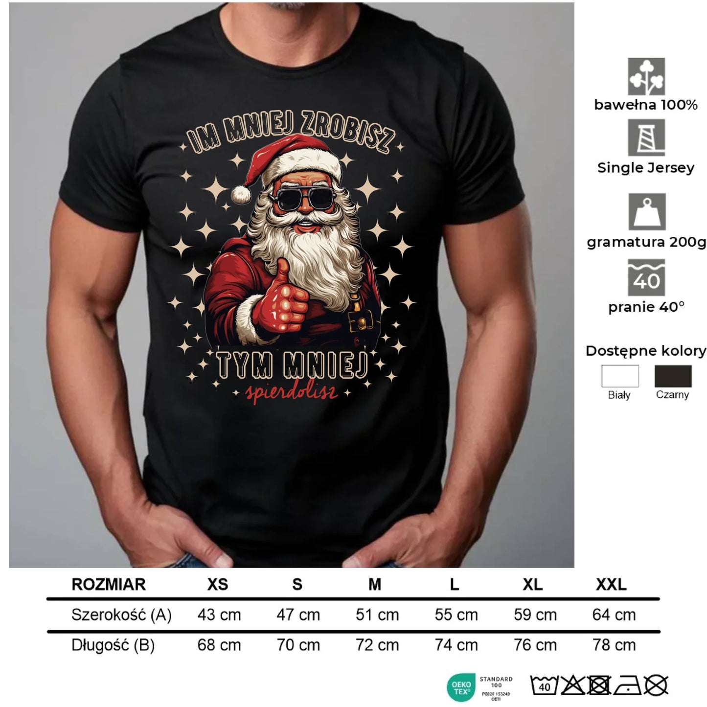 Koszulka męska świąteczna - Im mniej zrobisz tym mniej spie*****sz - bez cenzury BN146