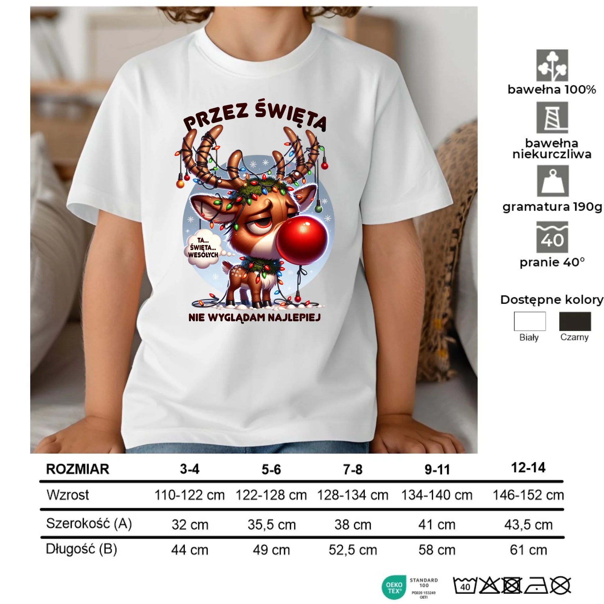 Koszulka dziecięca świąteczna - Renifer Przez święta nie wyglądam najlepiej BN98 - StoryCups.pl