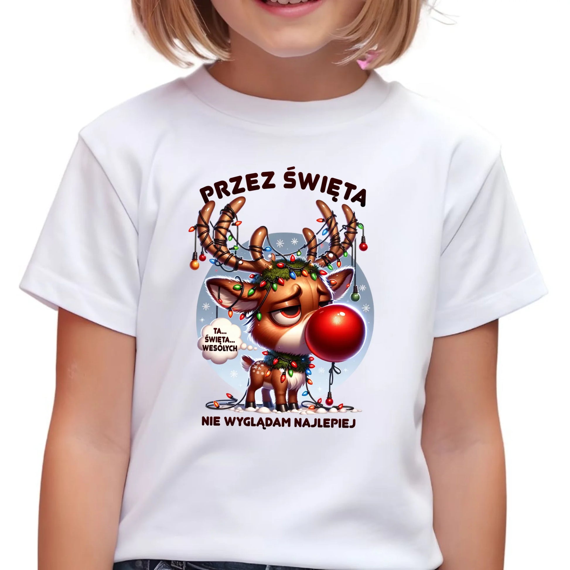 Koszulka dziecięca świąteczna - Renifer Przez święta nie wyglądam najlepiej BN98 - StoryCups.pl