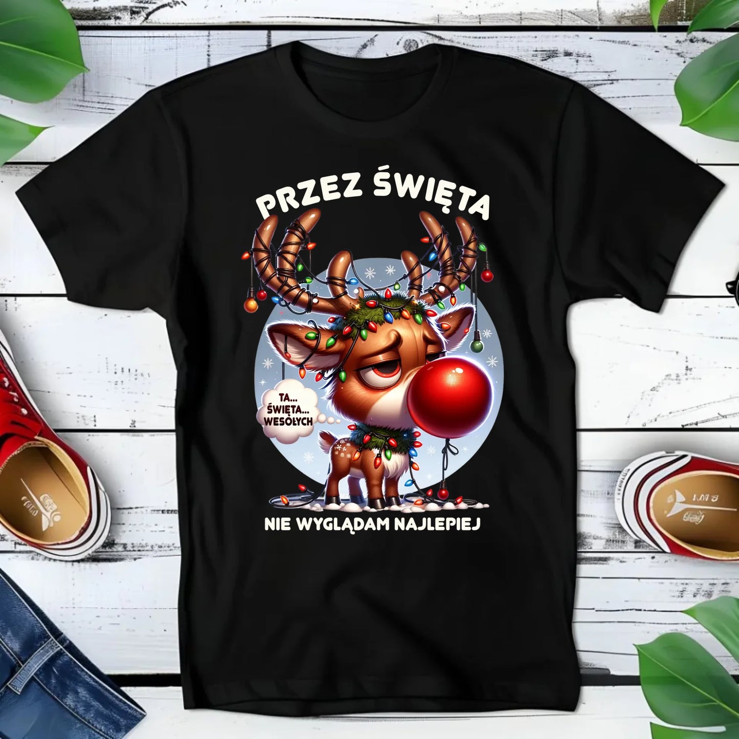 Koszulka dziecięca świąteczna - Renifer Przez święta nie wyglądam najlepiej BN98 - StoryCups.pl