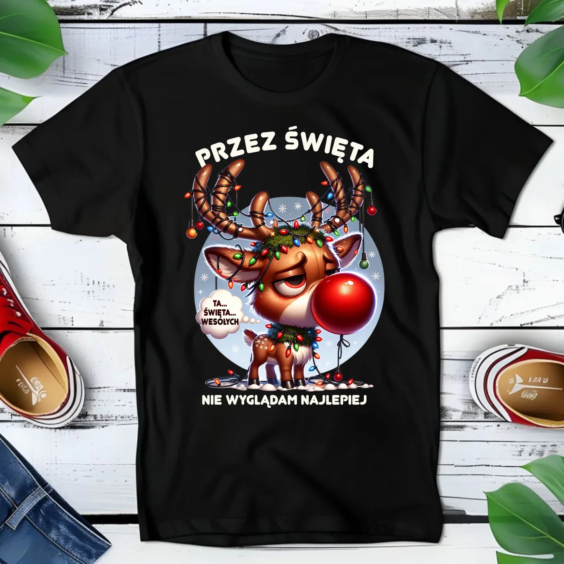 Koszulka dziecięca świąteczna - Renifer Przez święta nie wyglądam najlepiej BN98 - StoryCups.pl