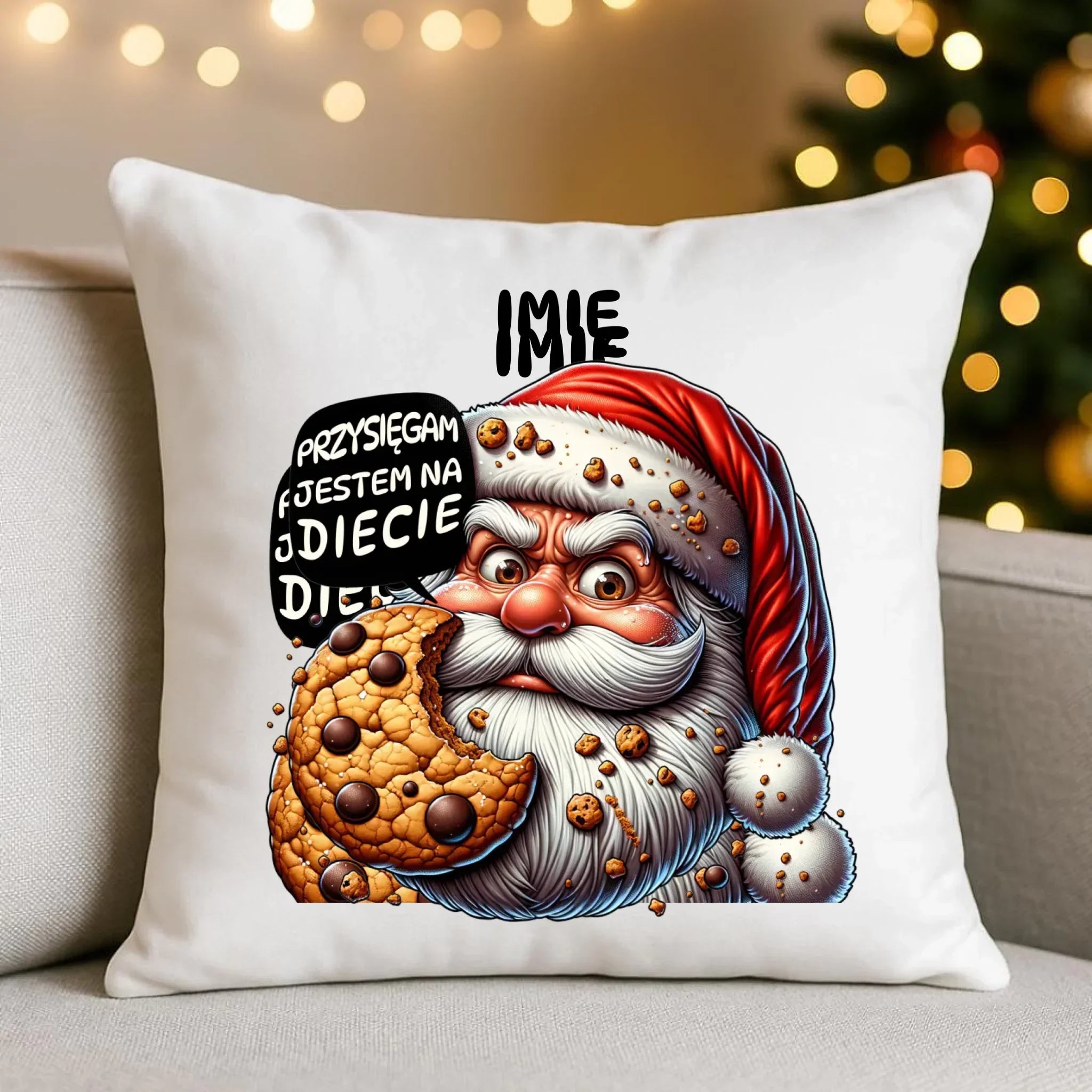 Poduszka świąteczna - Mikołaj Przysięgam jestem na diecie - personalizowana BN97 - StoryCups.pl