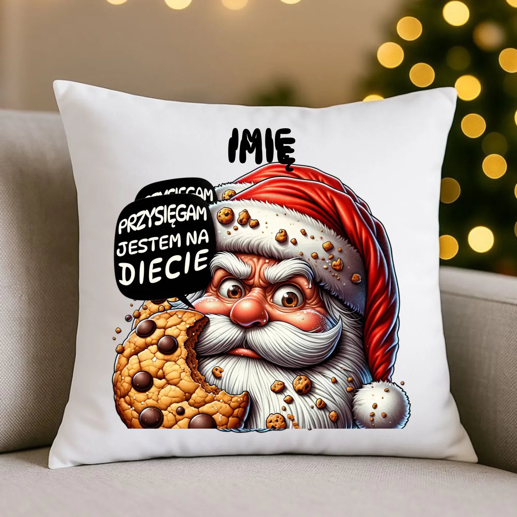 Poduszka świąteczna - Mikołaj Przysięgam jestem na diecie - personalizowana BN97 - StoryCups.pl