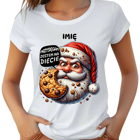 Koszulka damska świąteczna - Mikołaj Przysięgam jestem na diecie - personalizowana BN97