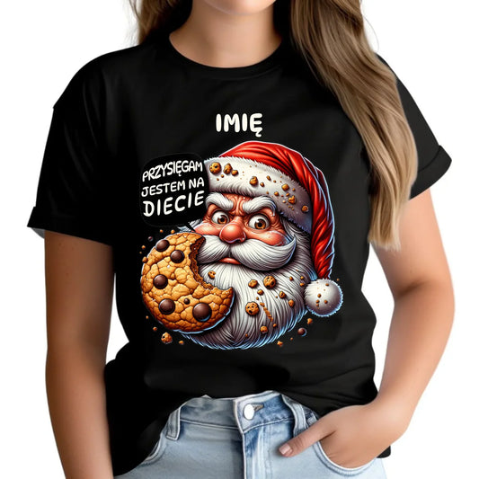 Koszulka damska świąteczna - Mikołaj Przysięgam jestem na diecie - personalizowana BN97