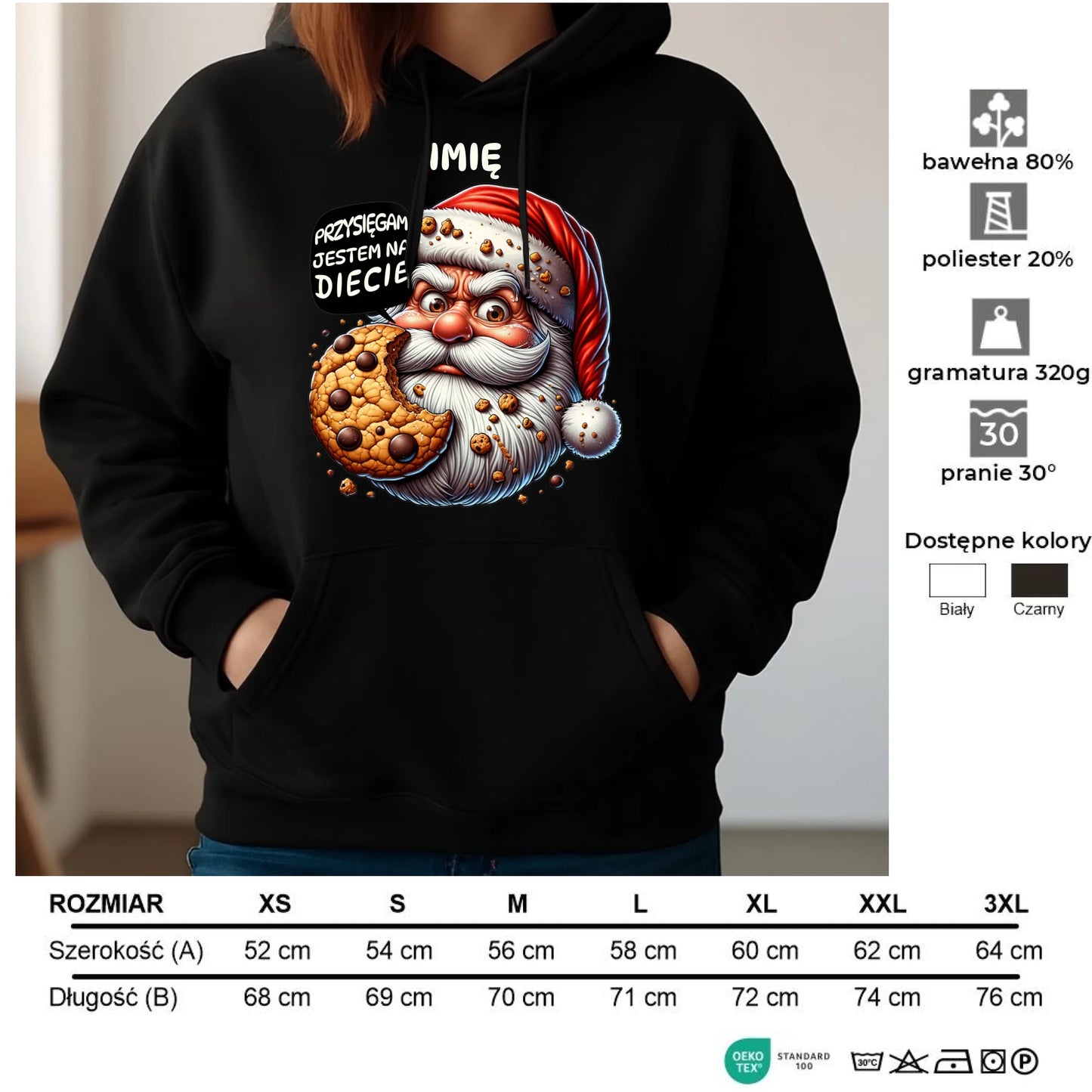 Bluza damska z kapturem świąteczna - Mikołaj Przysięgam jestem na diecie - personalizowana BN97 - StoryCups.pl