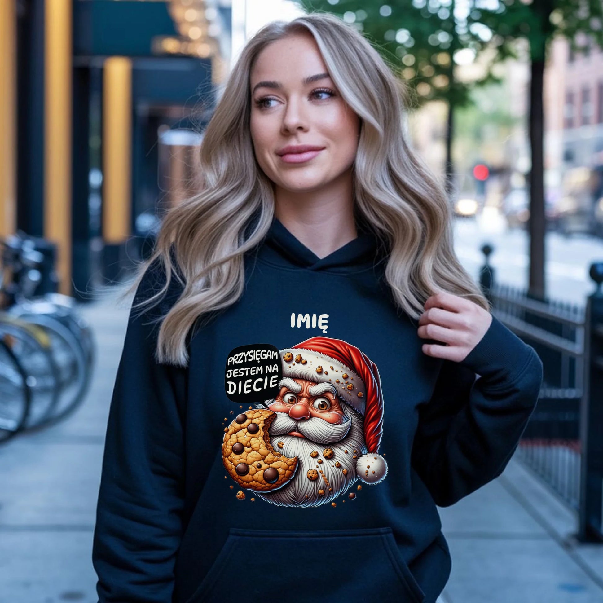 Bluza damska z kapturem świąteczna - Mikołaj Przysięgam jestem na diecie - personalizowana BN97 - StoryCups.pl
