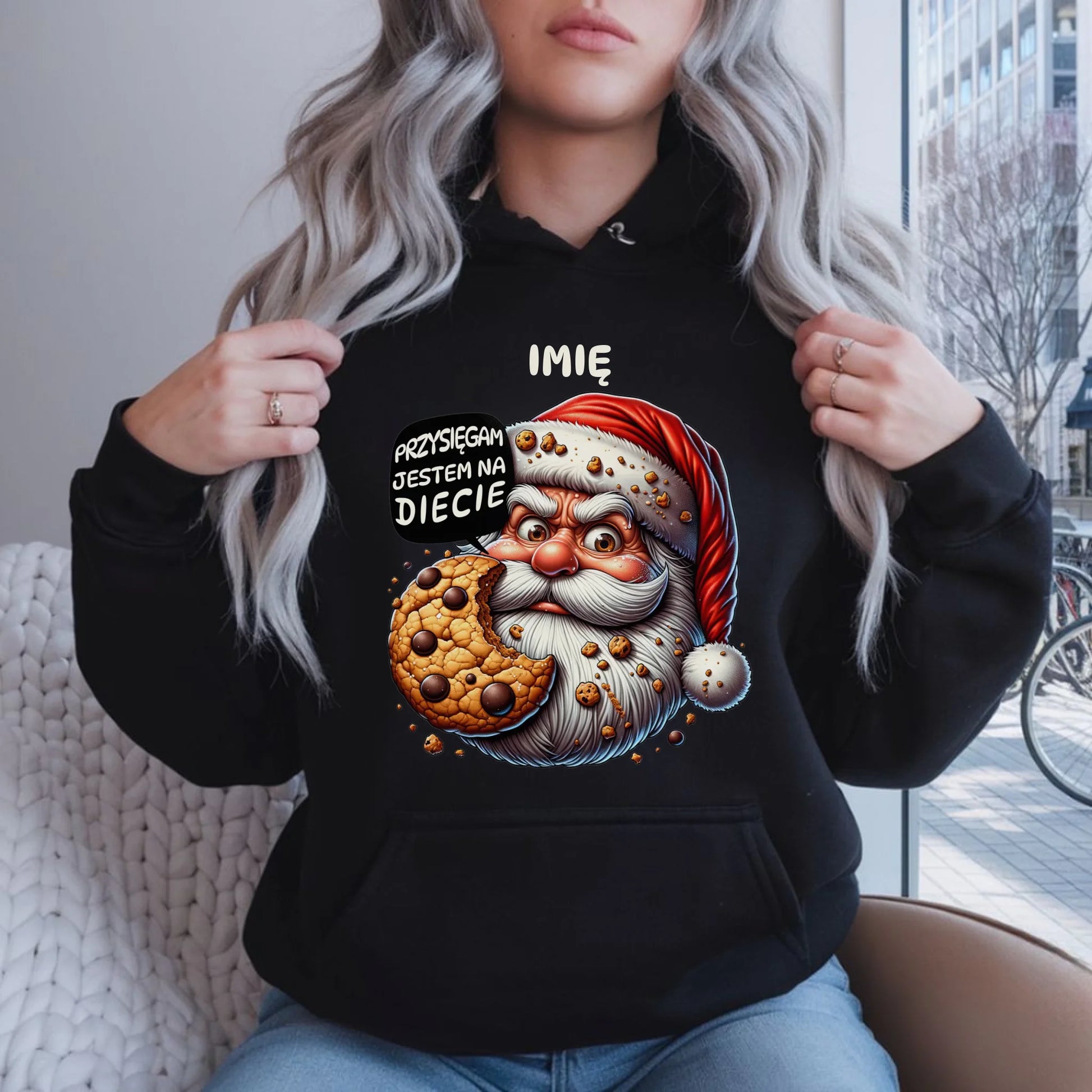 Bluza damska z kapturem świąteczna - Mikołaj Przysięgam jestem na diecie - personalizowana BN97 - StoryCups.pl