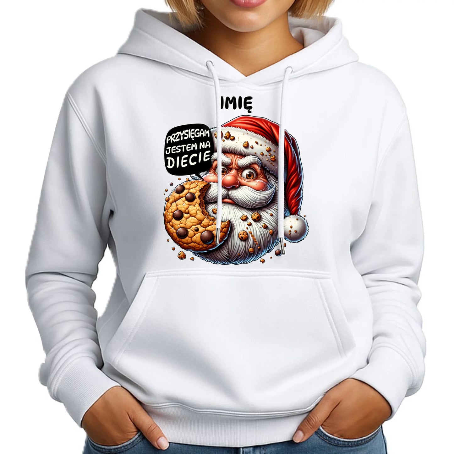 Bluza damska z kapturem świąteczna - Mikołaj Przysięgam jestem na diecie - personalizowana BN97 - StoryCups.pl