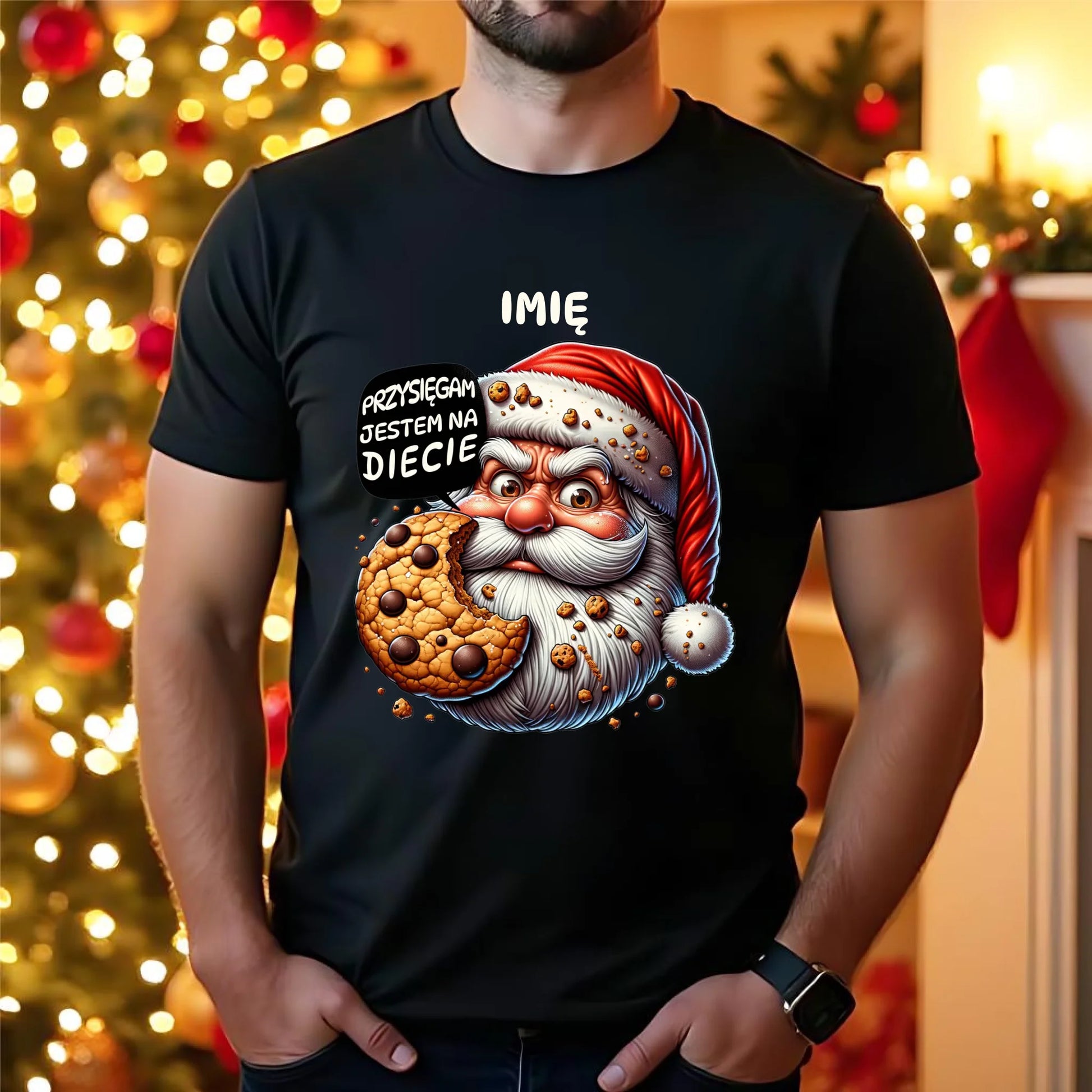 Koszulka męska świąteczna - Mikołaj Przysięgam jestem na diecie - personalizowana BN97 - StoryCups.pl