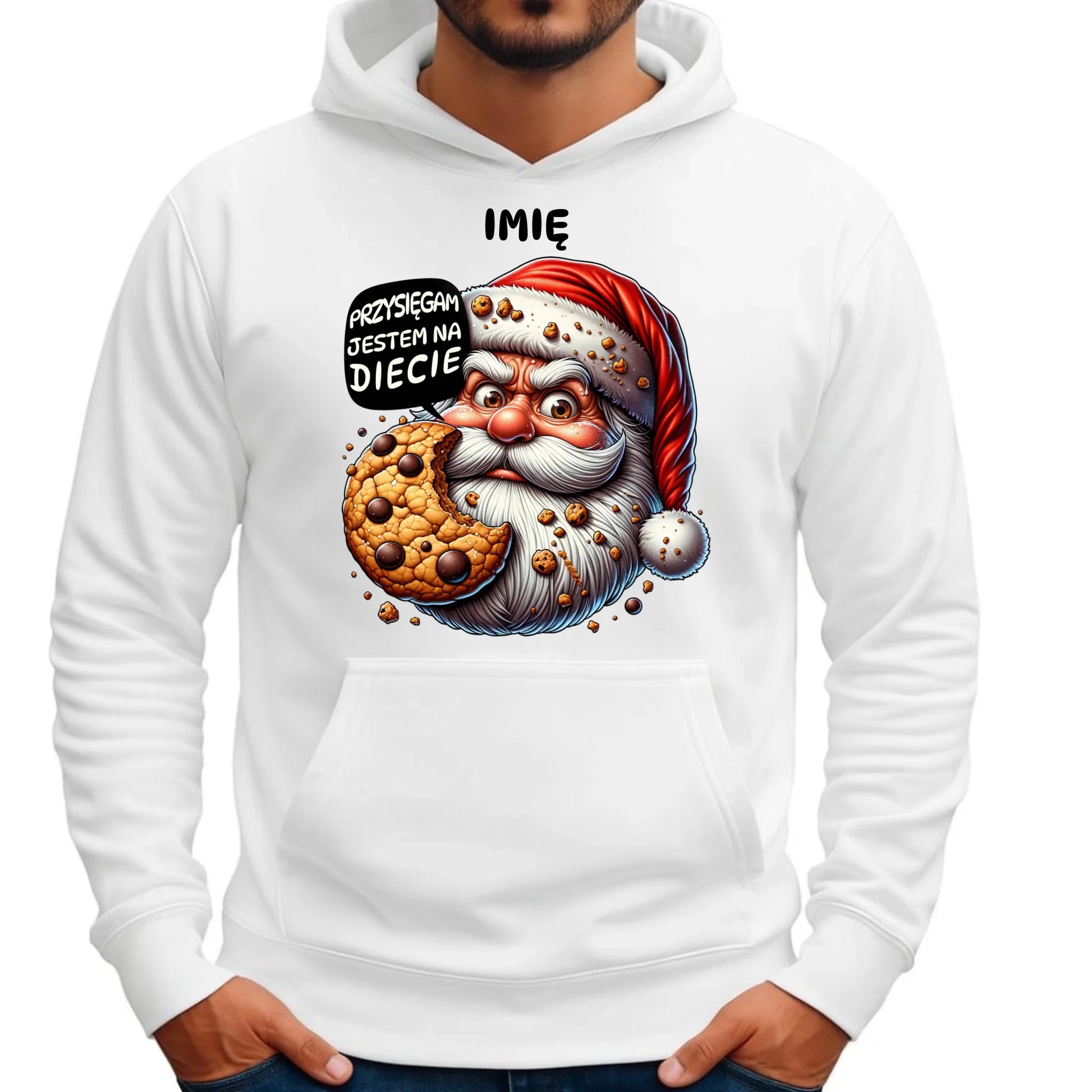 Bluza męska z kapturem świąteczna - Mikołaj Przysięgam jestem na diecie - personalizowana BN97 - StoryCups.pl