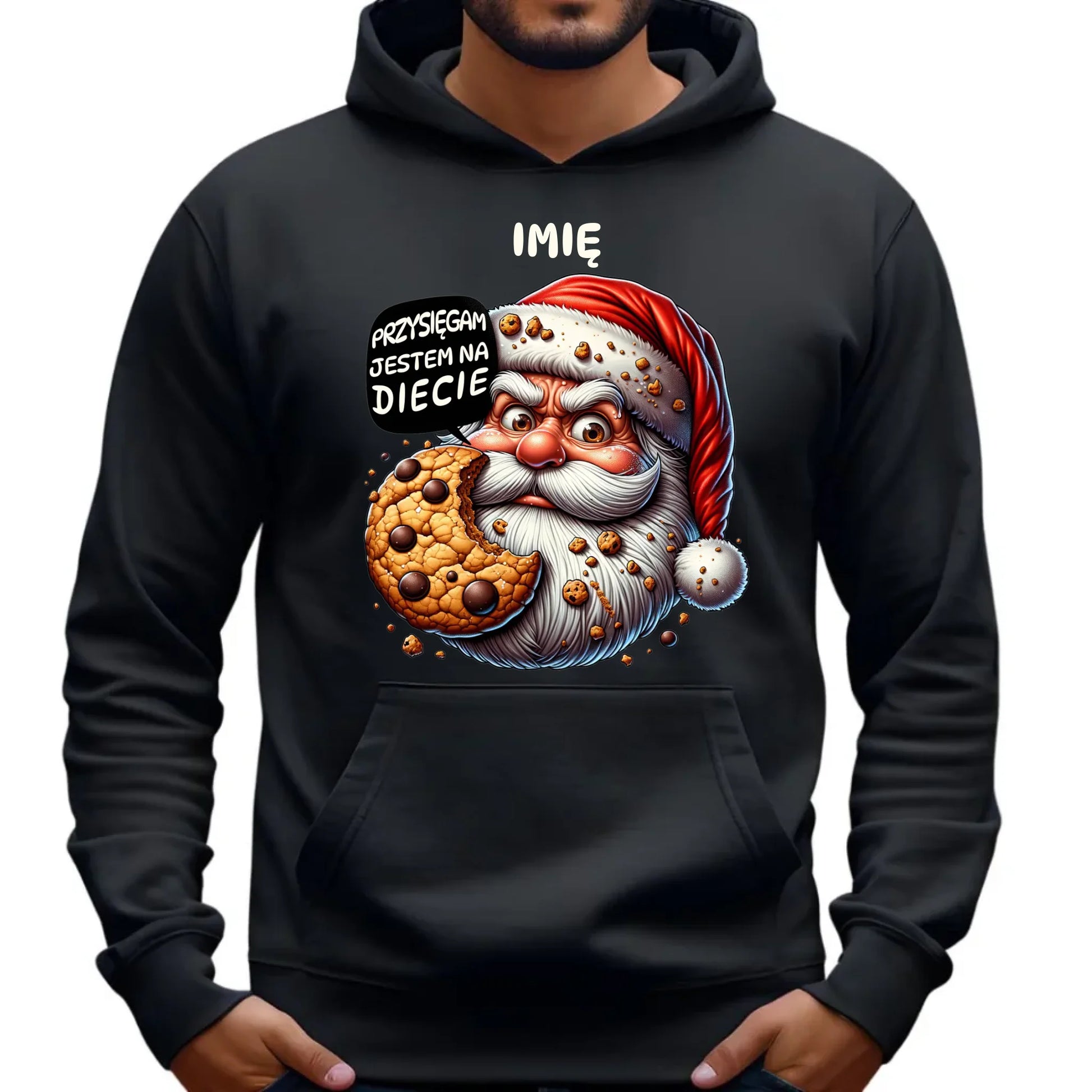 Bluza męska z kapturem świąteczna - Mikołaj Przysięgam jestem na diecie - personalizowana BN97 - StoryCups.pl