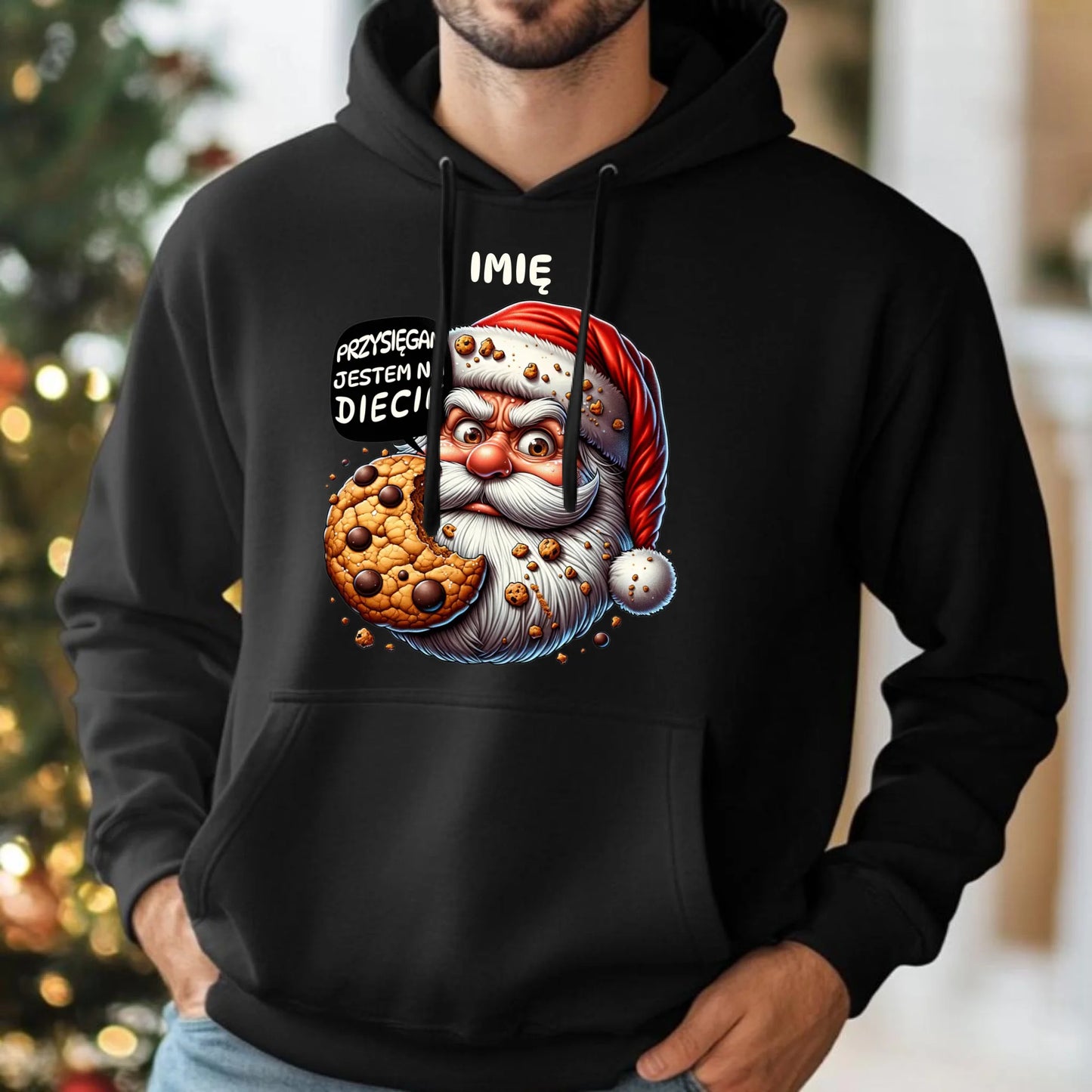 Bluza męska z kapturem świąteczna - Mikołaj Przysięgam jestem na diecie - personalizowana BN97 - StoryCups.pl
