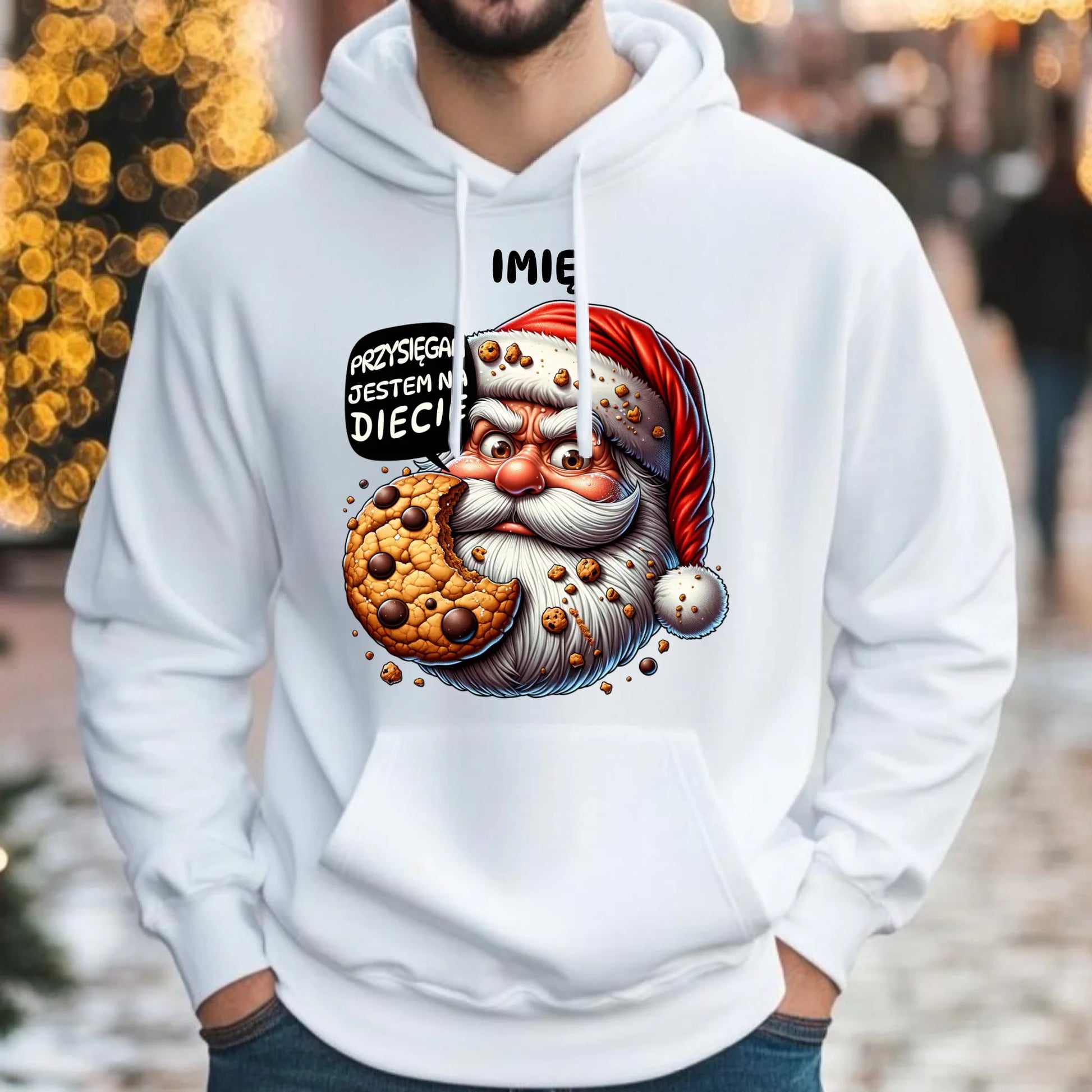 Bluza męska z kapturem świąteczna - Mikołaj Przysięgam jestem na diecie - personalizowana BN97 - StoryCups.pl