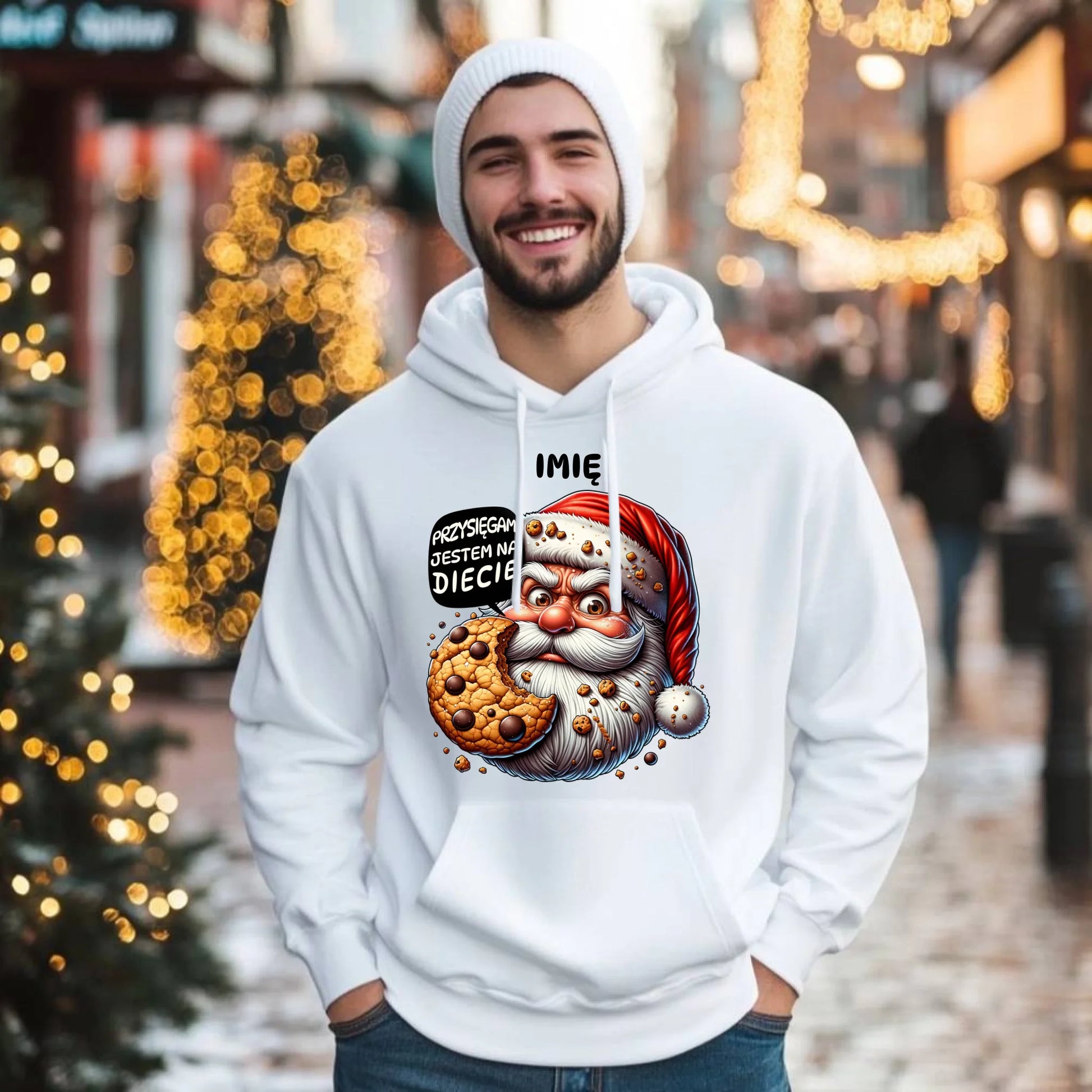 Bluza męska z kapturem świąteczna - Mikołaj Przysięgam jestem na diecie - personalizowana BN97 - StoryCups.pl
