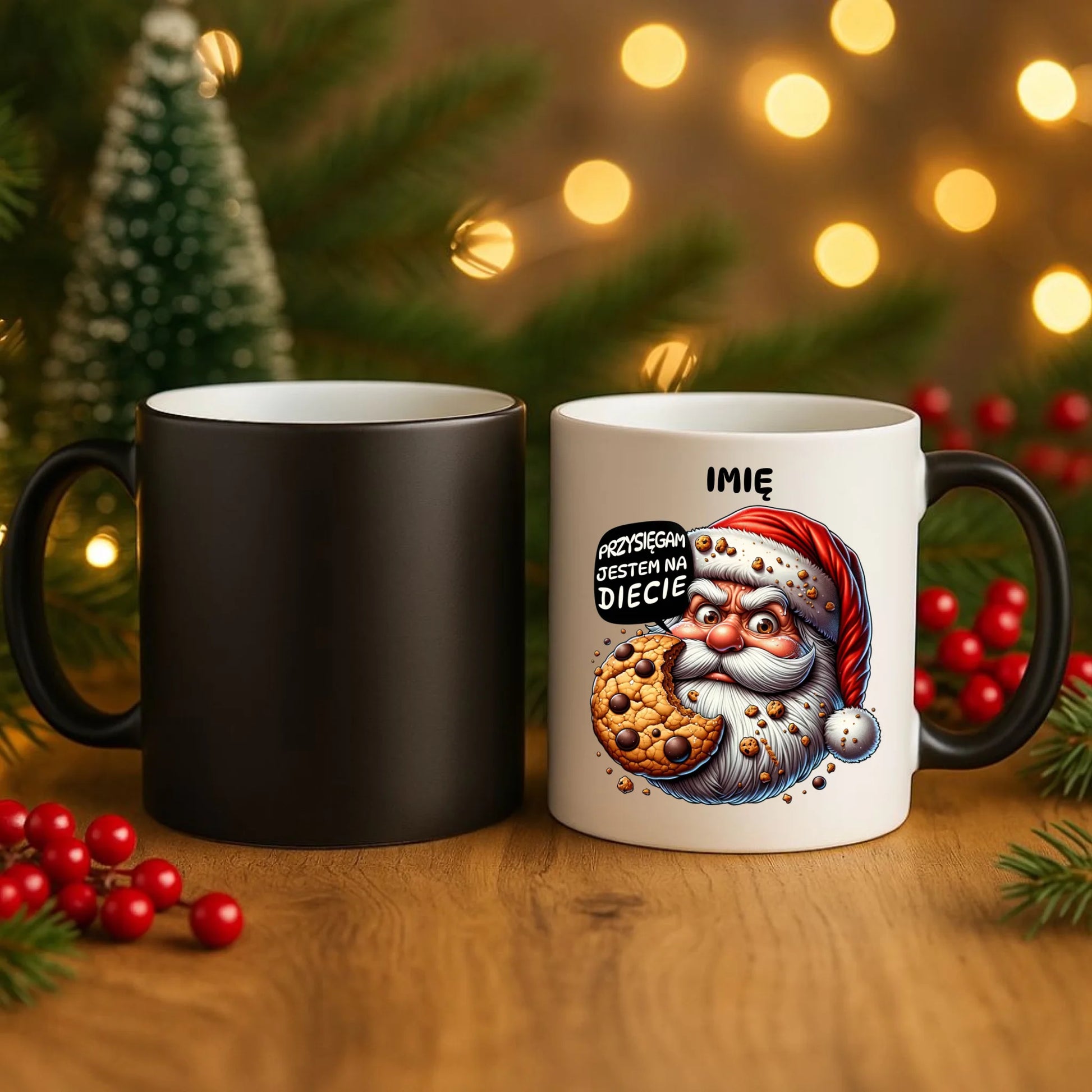 Kubek magiczny świąteczny - Mikołaj Przysięgam jestem na diecie - personalizowany BN97 - StoryCups.pl