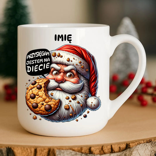 Kubek elegant świąteczny - Mikołaj Przysięgam jestem na diecie - personalizowany BN97 - StoryCups.pl