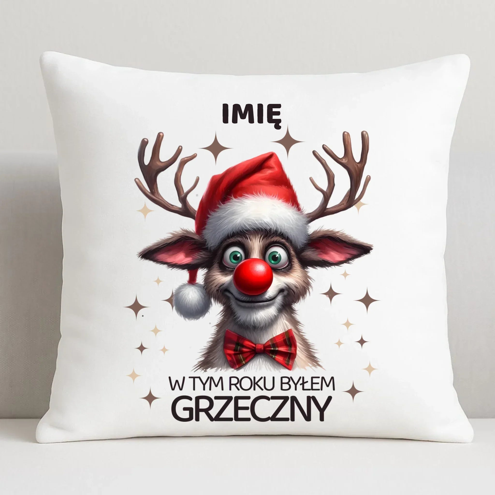 Poduszka świąteczna - Renifer W tym roku byłem grzeczny - personalizowana BN96 - StoryCups.pl