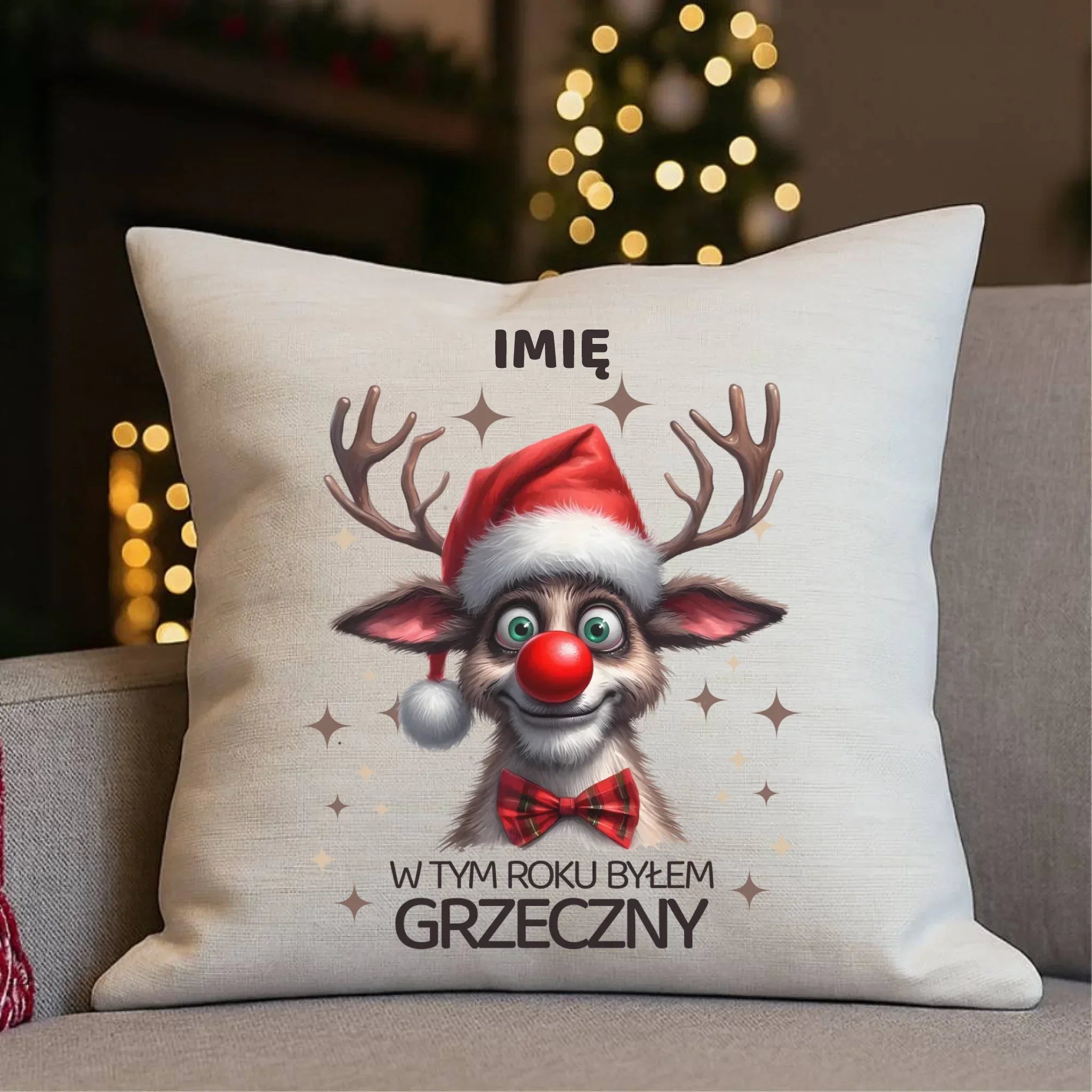 Poduszka świąteczna - Renifer W tym roku byłem grzeczny - personalizowana BN96 - StoryCups.pl