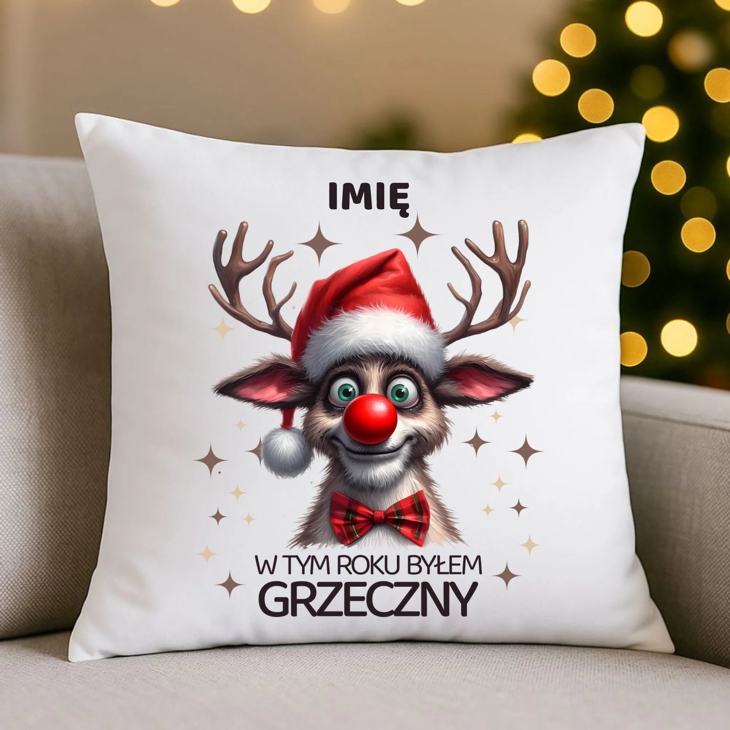 Poduszka świąteczna - Renifer W tym roku byłem grzeczny - personalizowana BN96