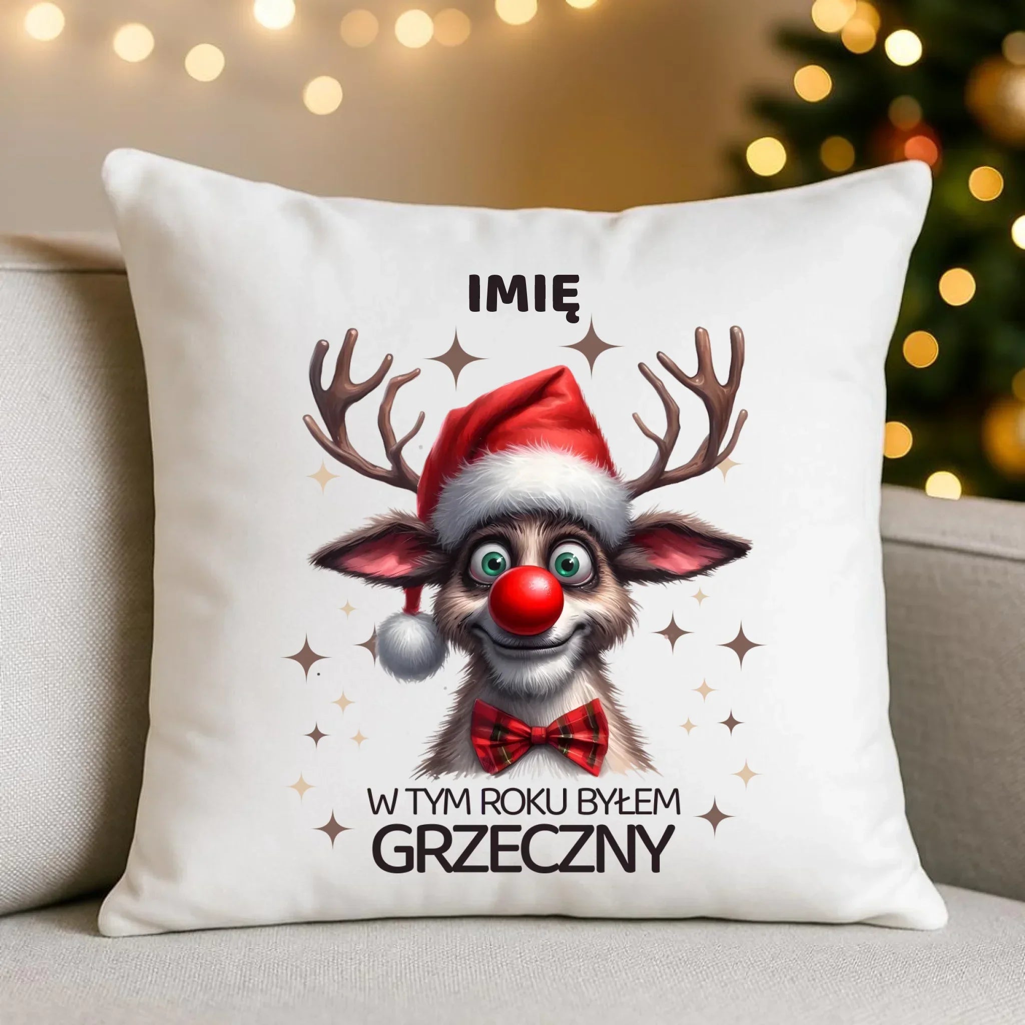 Poduszka świąteczna - Renifer W tym roku byłem grzeczny - personalizowana BN96 - StoryCups.pl