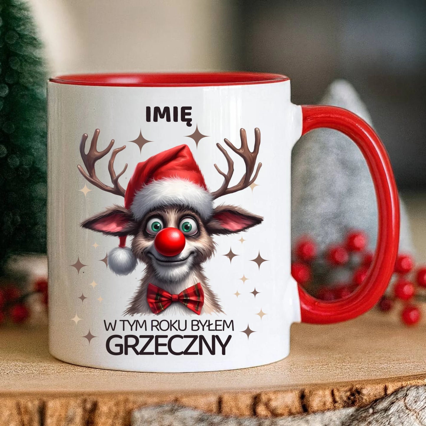 Kubek świąteczny - Renifer W tym roku byłem grzeczny - personalizowany BN96 - StoryCups.pl